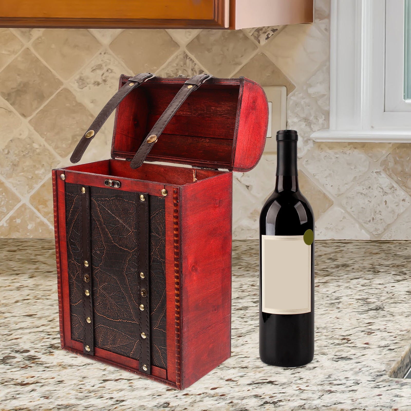 MLINS Vintage Wood Double Bottle Wine Box Wine Box Wine Gift Box Wine Wrapping Box
