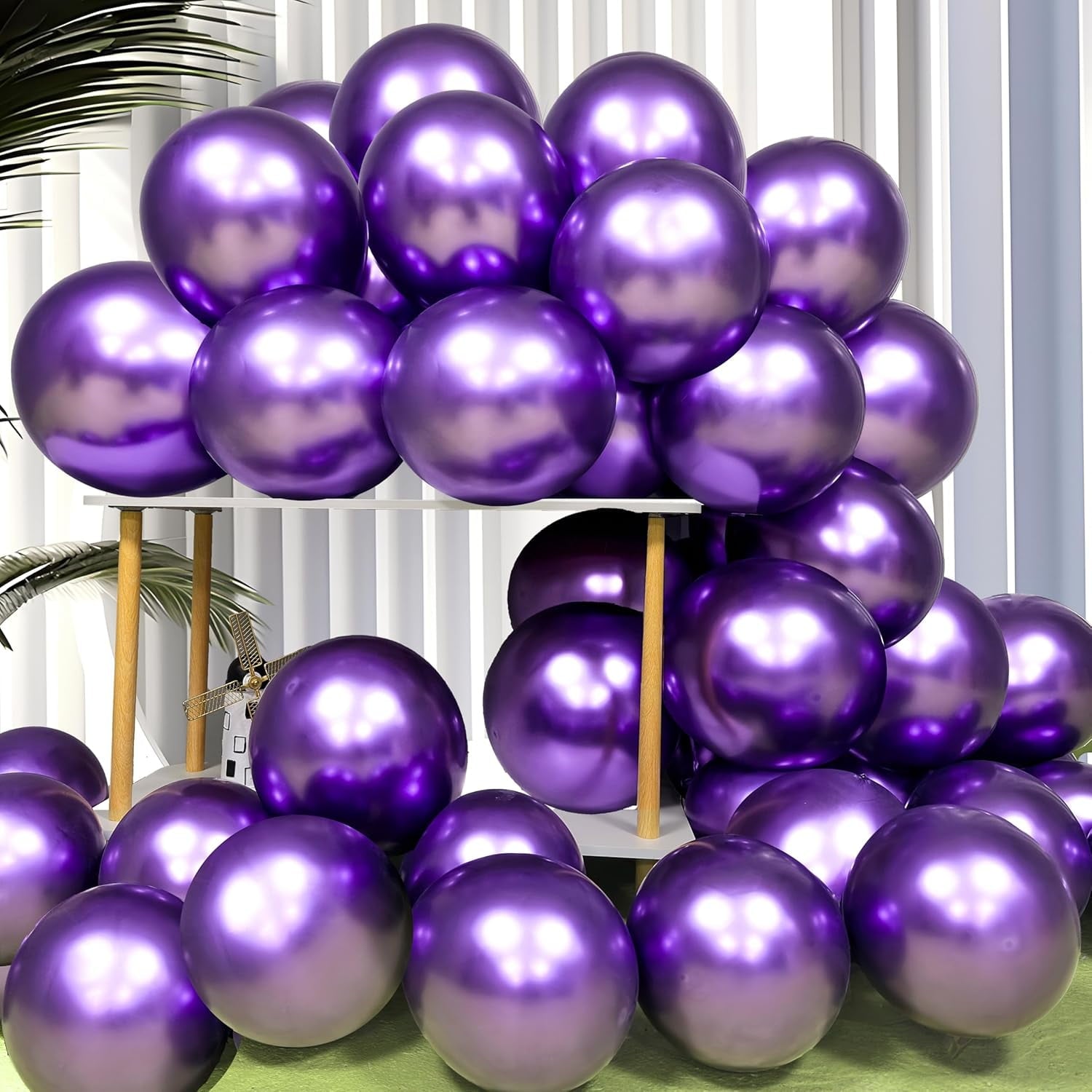 Metallic Purple Balloons 12-inch 100 Pack Helium Big Shiny Round Chrome Purple Thicken Latex Balloon for Birthday Party Bridal Shower Purple Kid's Party Balloons (with 3 Ribbons)