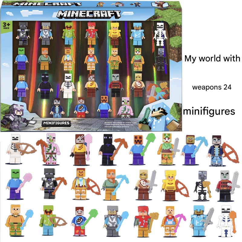 Minecraft Style 24PCS Action Figures – Mini Pixel Game Character Toy Set, Party Favors & Cake Toppers