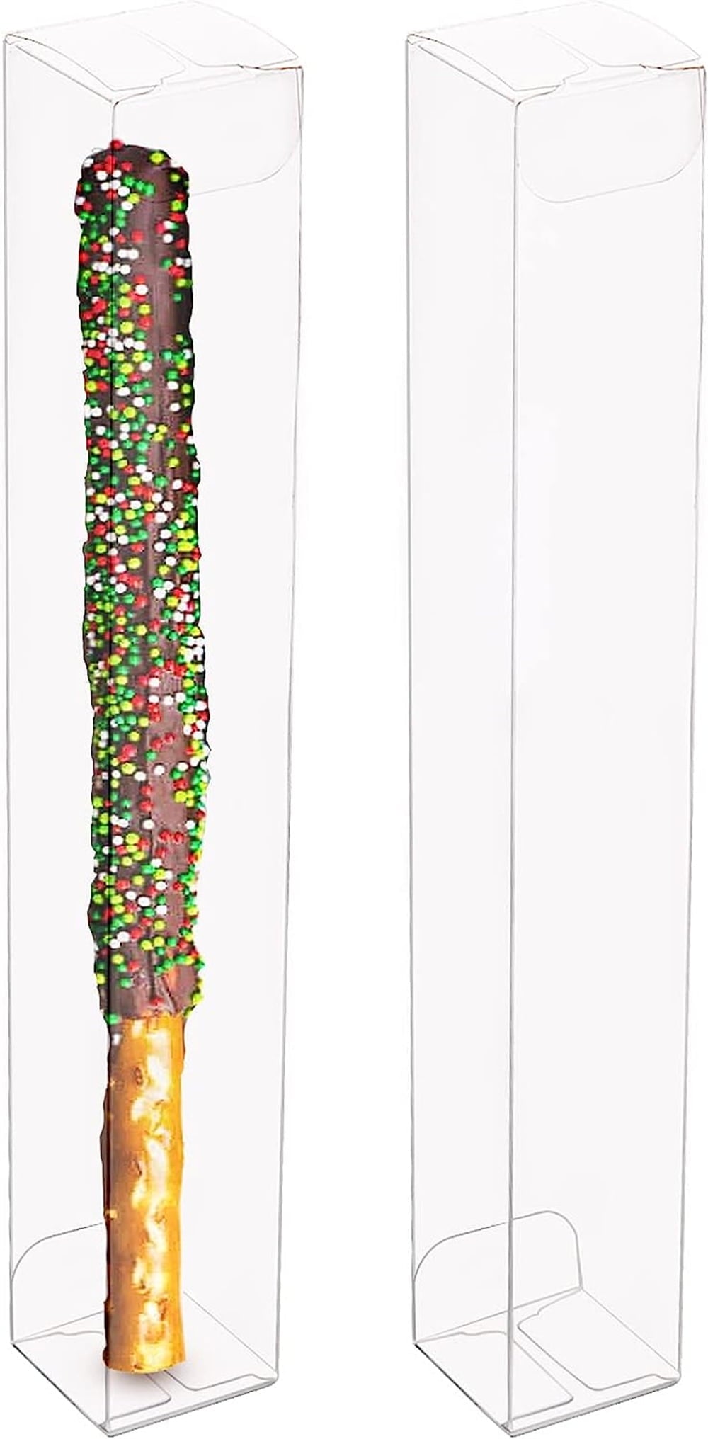 NOGIS 40 PCS Pretzel Rod Boxes 1" x 1" x 8" Chocolate Covered Pretzel Rods Clear PET Favor Boxes for Weddings, Parties, Birthdays, Party Gift Boxes for Candy Gumball Cookies