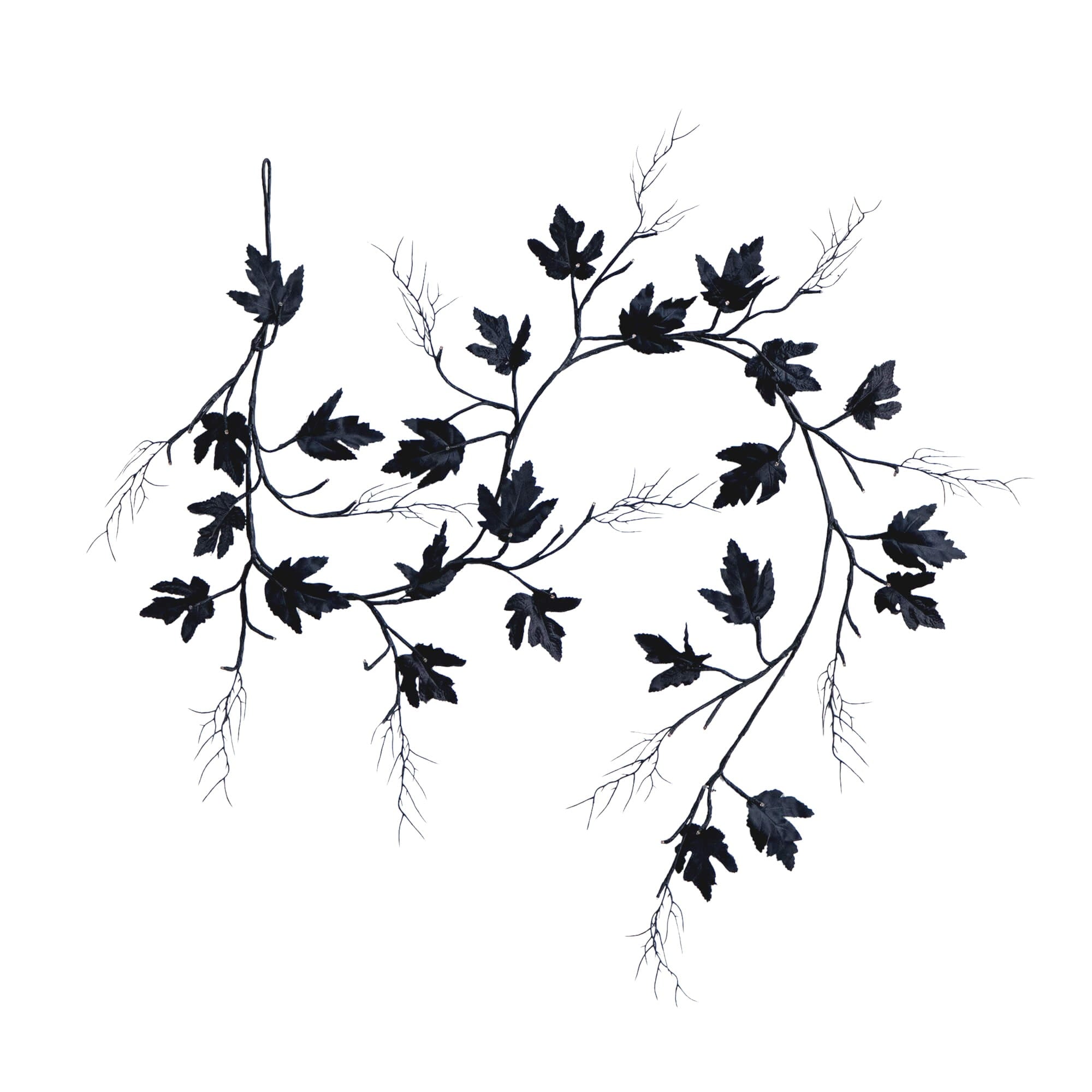 Nearly Natural 6.5ft. Pre-Lit Artificial Halloween Black Maple Garland with 48 Orange & Purple LED Lights