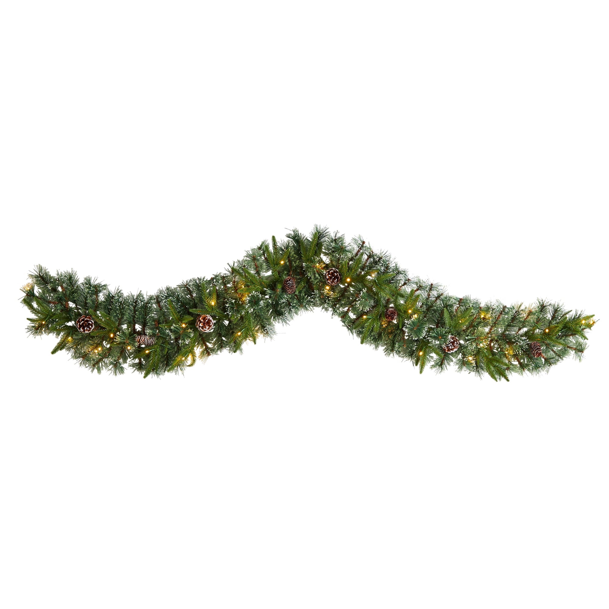 Nearly Natural 6ft. Snow Tipped Christmas Artificial Garland with 35 Clear LED Lights and Pine Cones