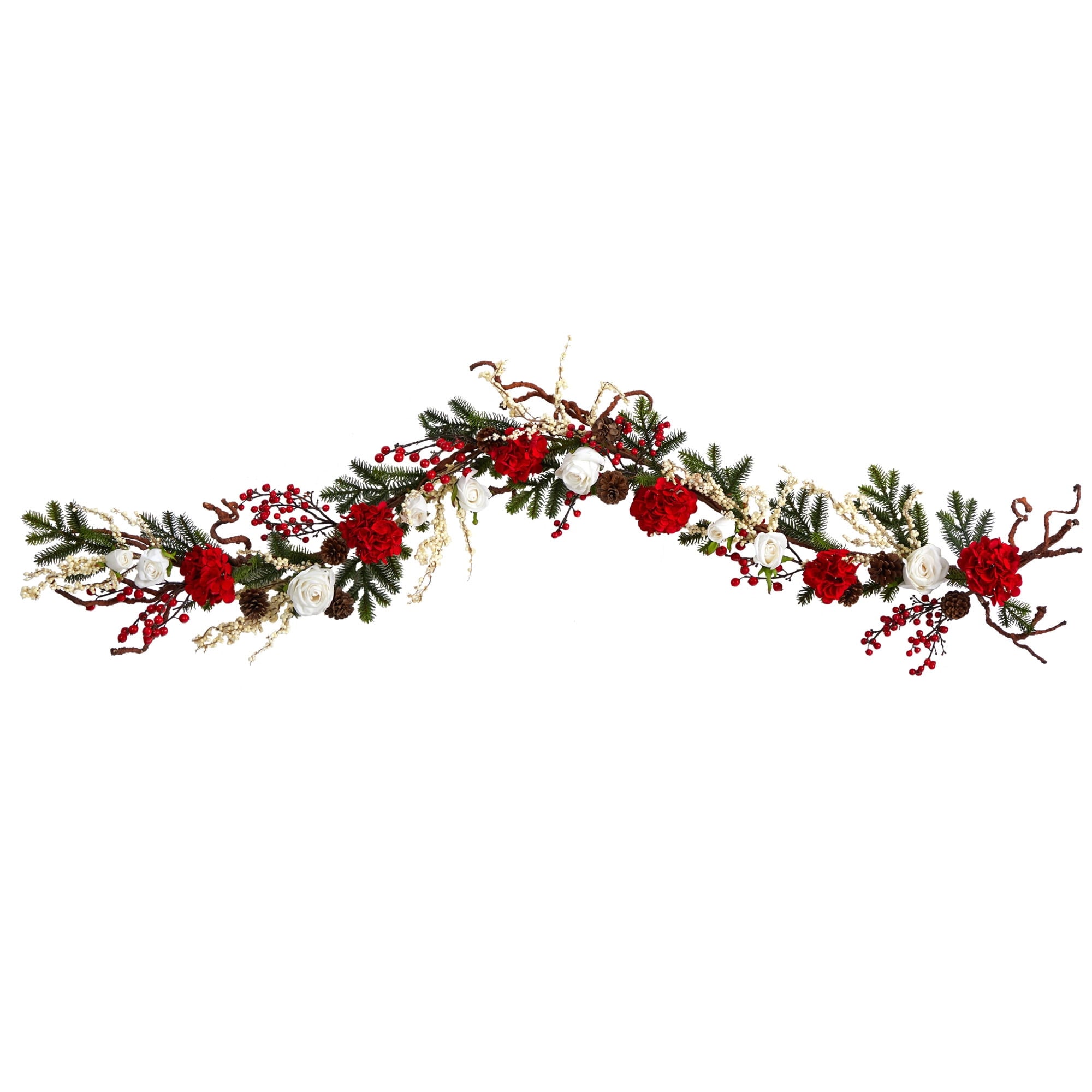 Nearly Natural 72in. Hydrangea with White Roses Garland, Red/White