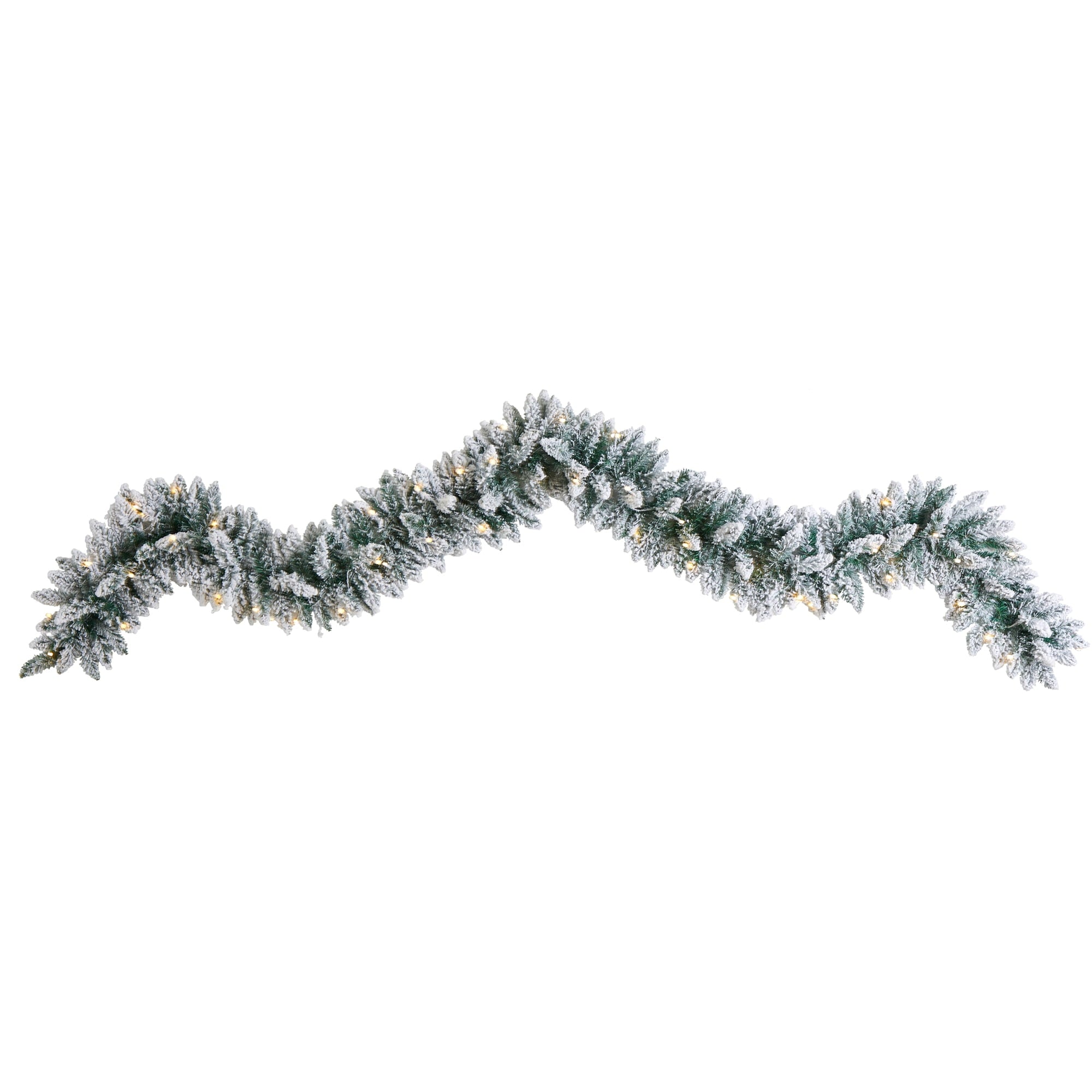 Nearly Natural Christmas Flocked White Prelit LED Battery Operated Garland, 108" (White)