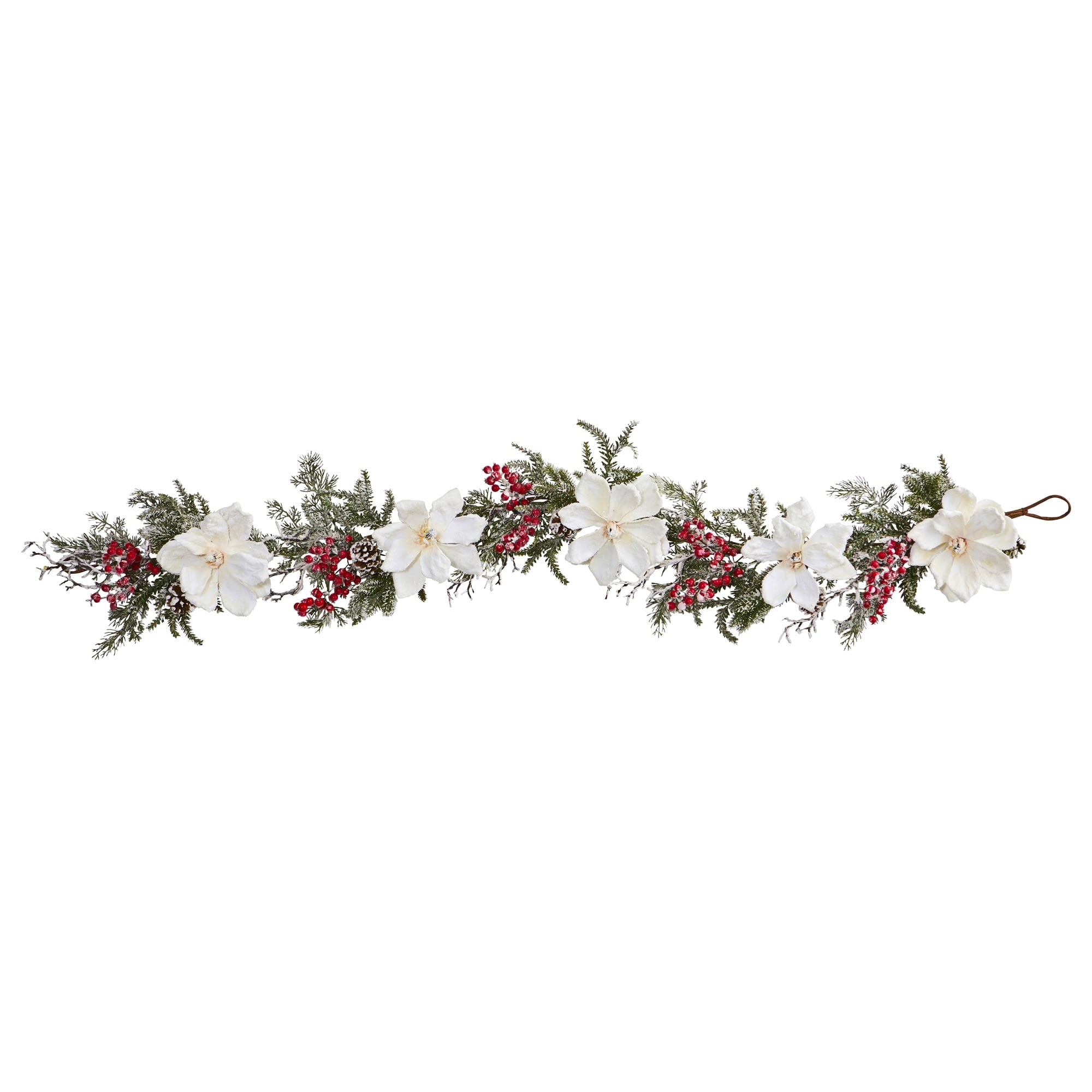 Nearly Natural 60 in. Frosted Magnolia & Berry Artificial Garland