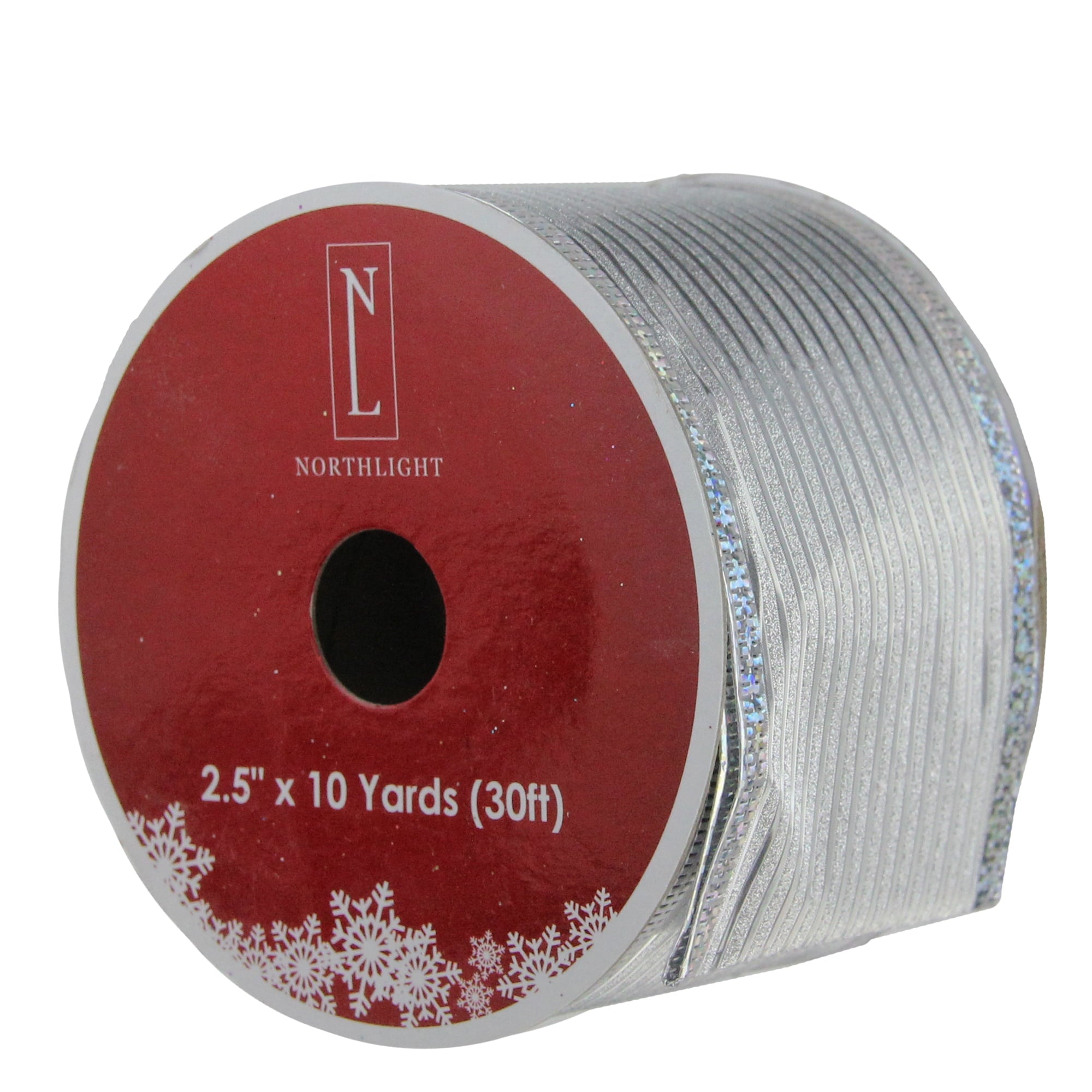 Northlight Club Pack of 12 Shimmery Silver Horizontal Wired Christmas Craft Ribbon Spools - 2.5" x