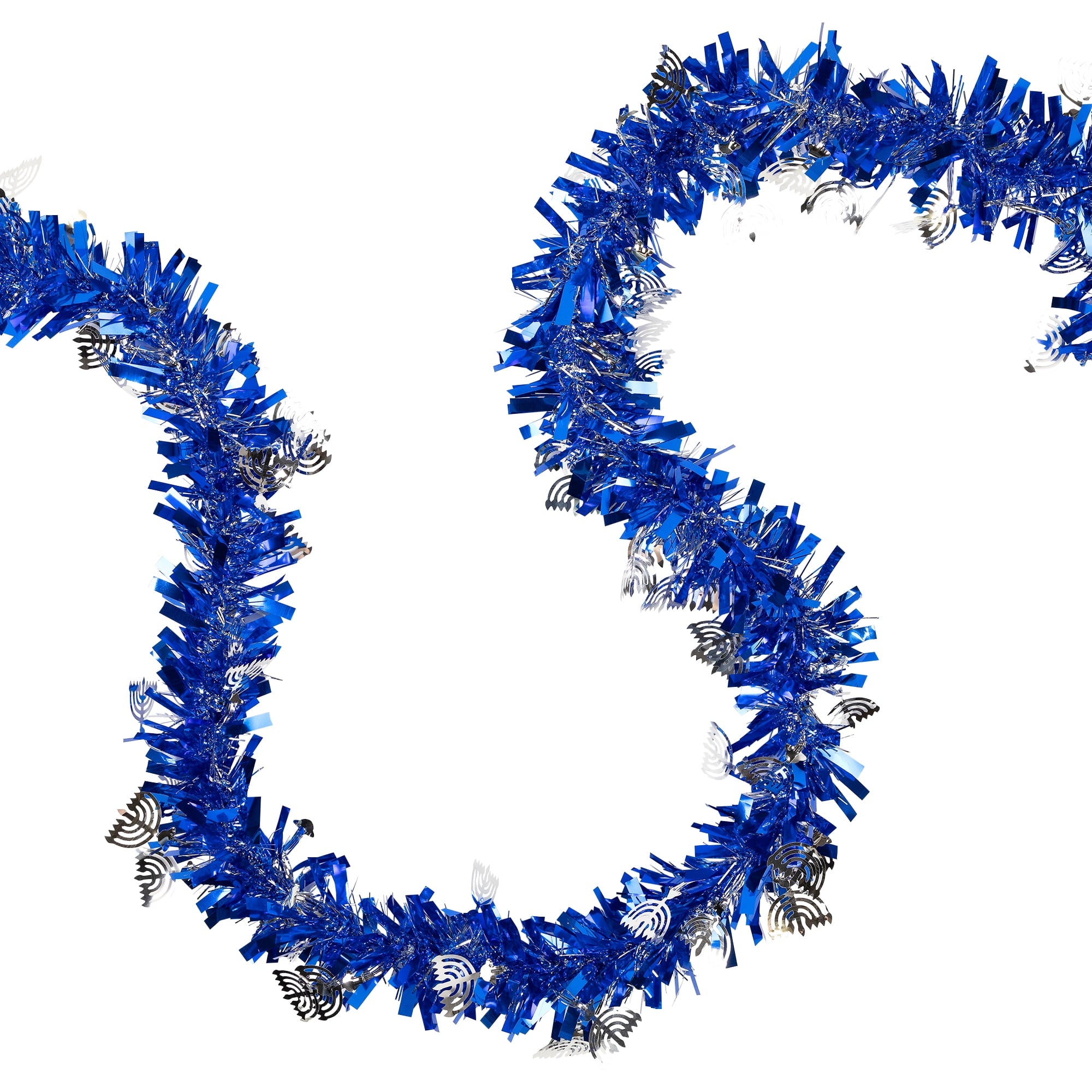 Northlight Menorah Hanukkah Tinsel Garland - 50' x 3.5" - Blue & Silver - Unlit
