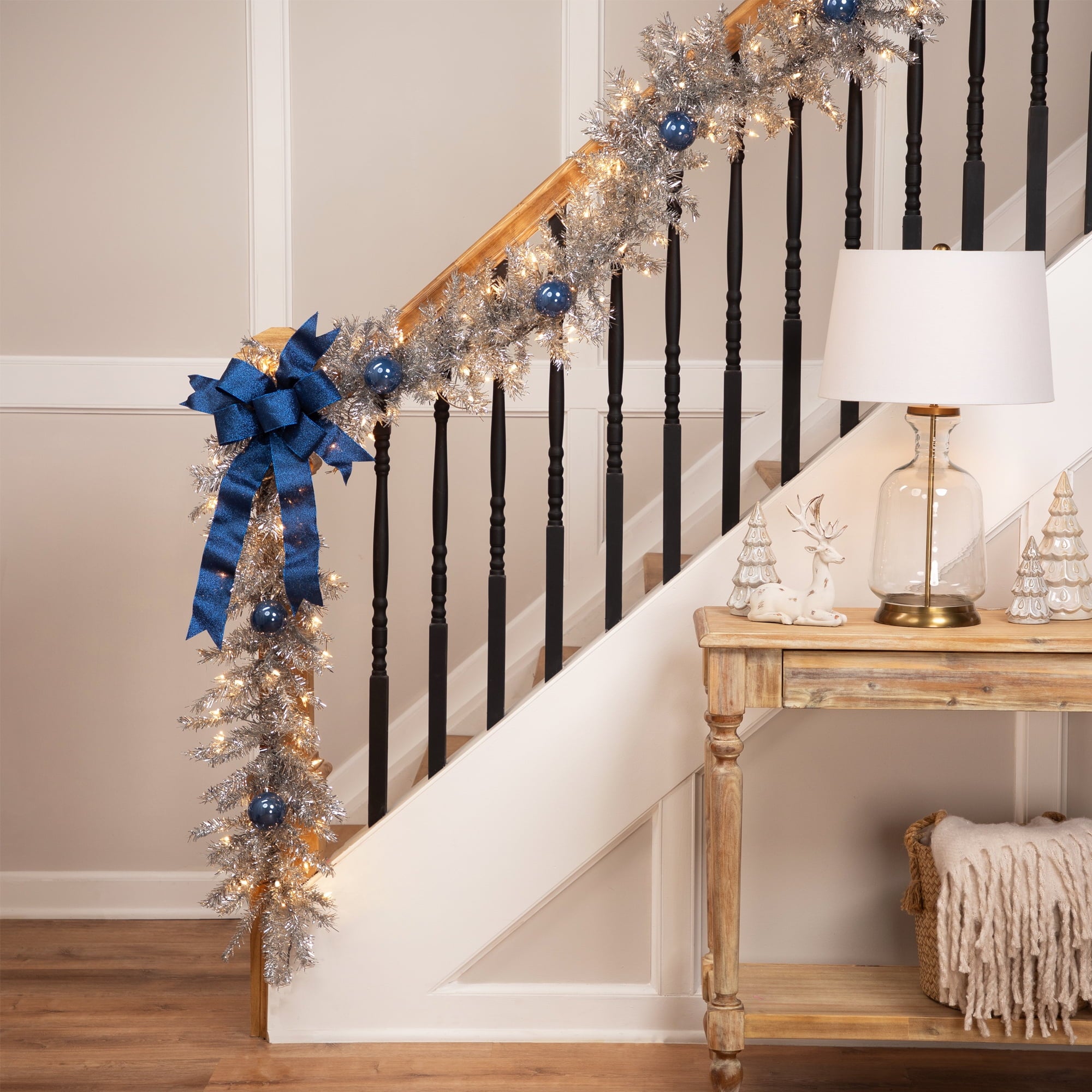 Northlight Prelit Clear Incandescent Corded Tinsel Artificial Christmas Garland, 4" (Silver)