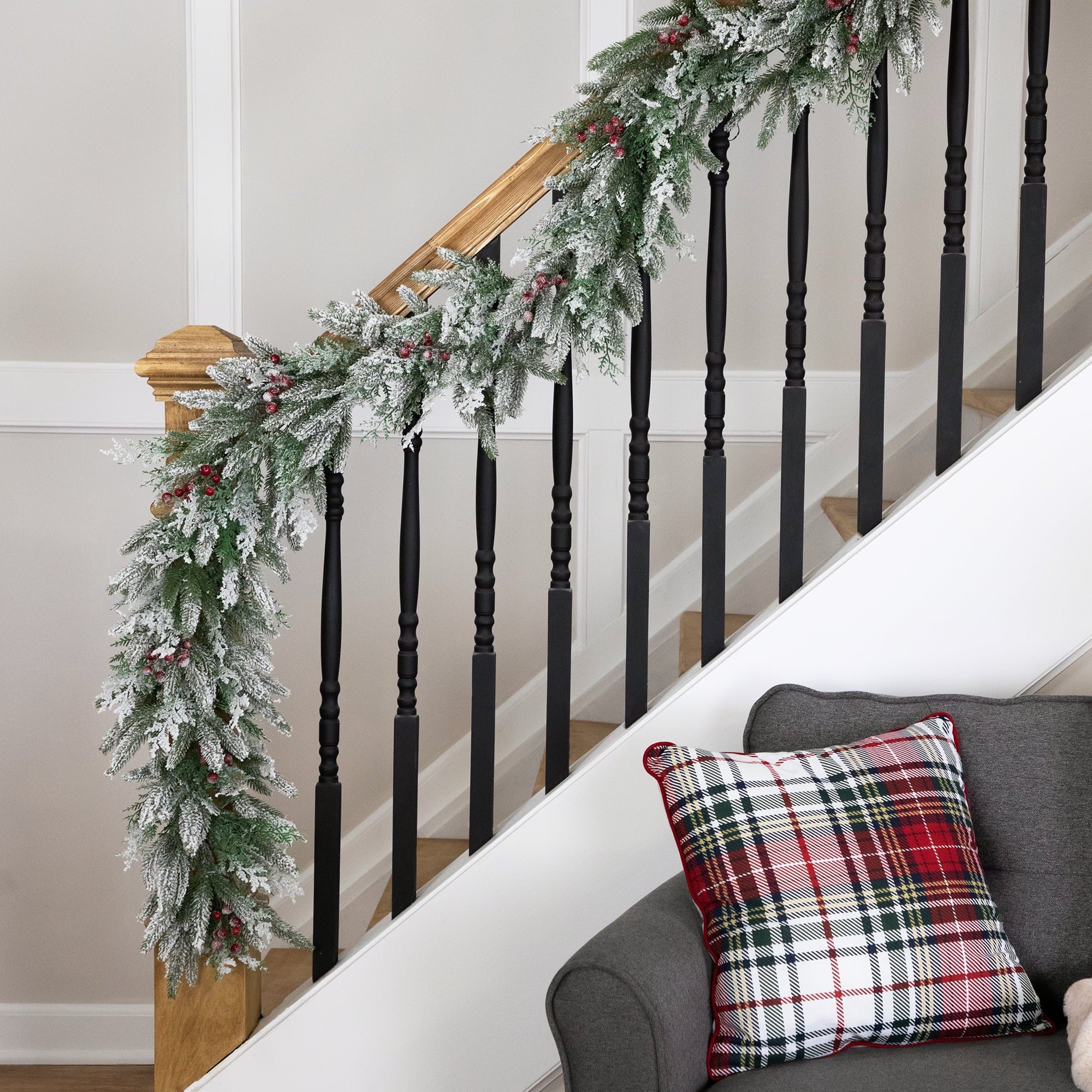 Northlight Real Touch™️ Flocked Wind River Fir with Berries Artificial Christmas Garland - 7' x 12"