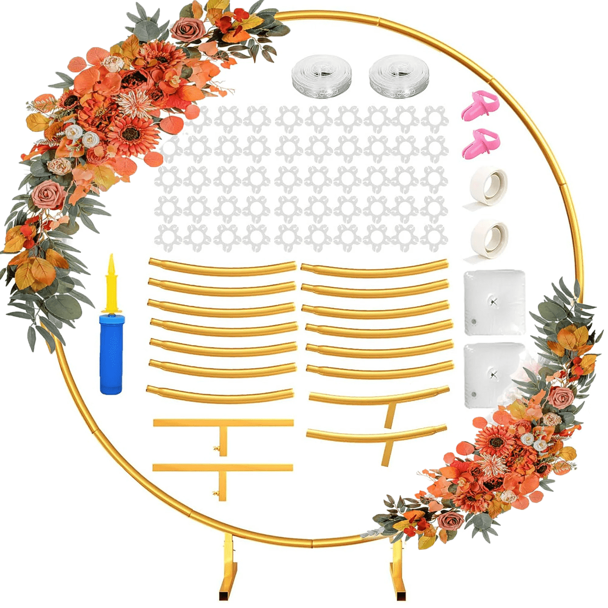 Ikerall Balloon Arch (White) Kit is 8.2 feet high and 5 feet wide with 30 balloon clips, a balloon pump, and other accessories DIY Free Bending Shape Half Arch Aluminum Alloy Material Bracket with PV