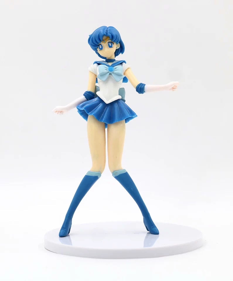 Sailor Moon Figures, Aino Minako, Mizuno Ami, Mizuno Ami, Kino Makoto Figurine Toys 16cm/6.3inch Doll Cake Topper Cosplay PVC Action Figure Statues Model Toys (Sailor Mercury)