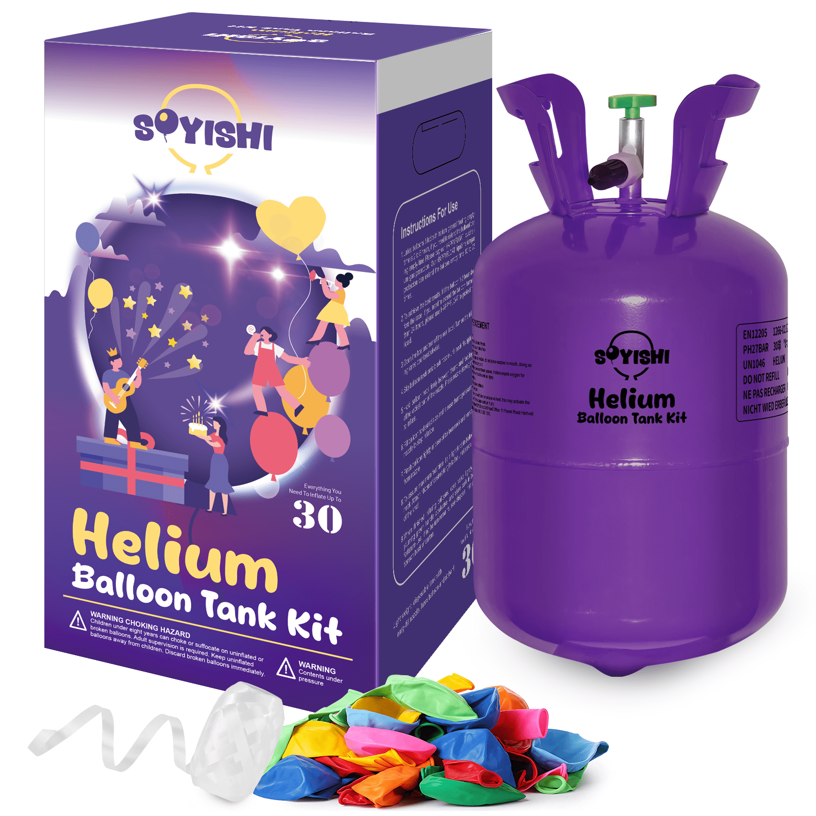 Soyishi 7L Helium Tank up to 30 Latex Balloons Helium Tank for Balloons at Home Helium Balloon Pump Kit Blend