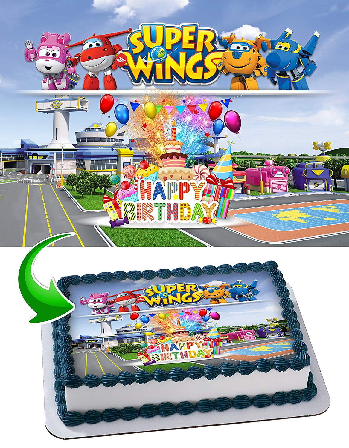 Super Wings - Edible Cake Topper - 11.7 x 17.5 Inches 1/2 Sheet rectangular