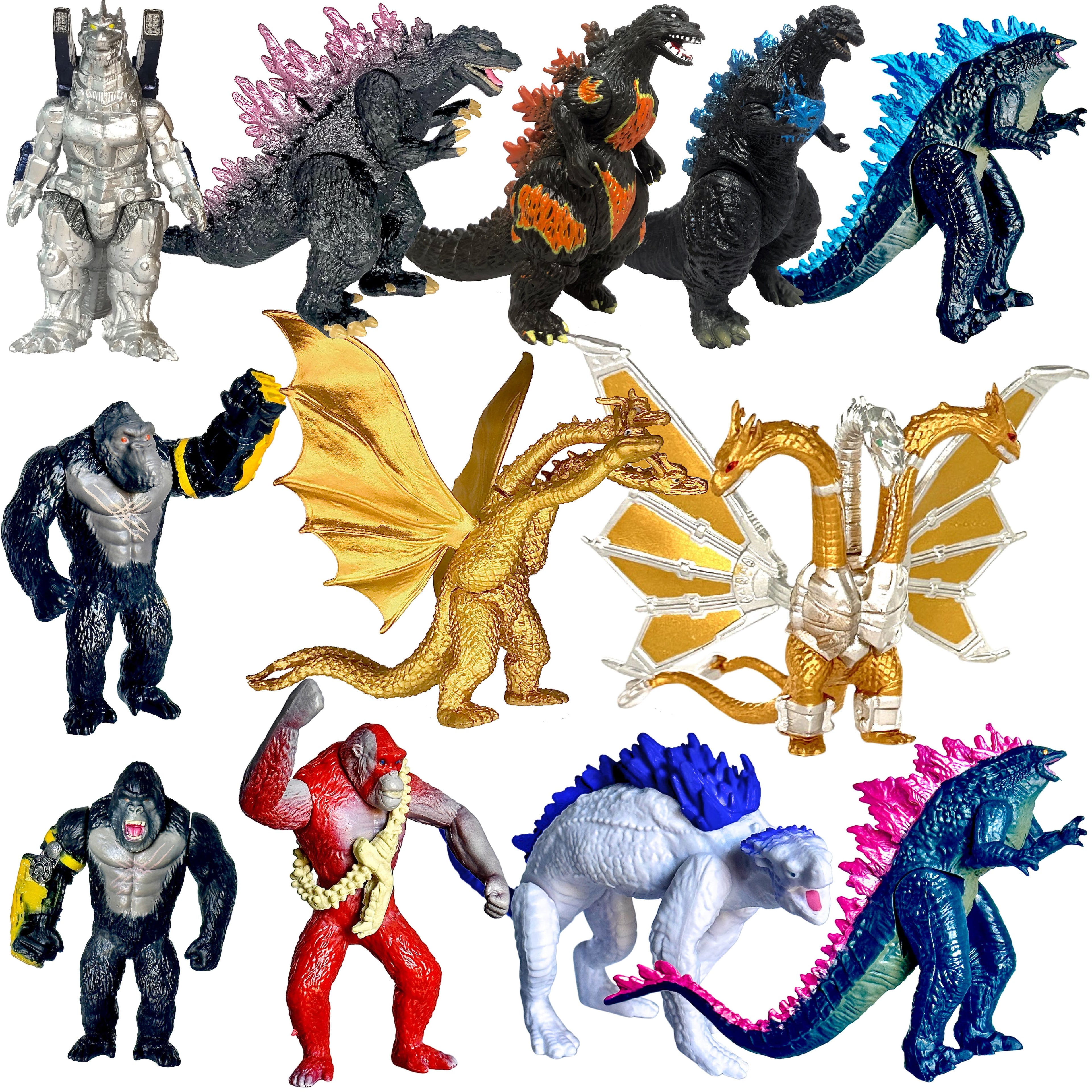 TwCare Set of 12 Godzilla x Kong: The New Empire Action Figures, Evolved Basic Exquisite Battle Roar B.E.A.S.T. Glove Shimo Frost Bite, Dinosaur Dragon Toys, Mecha King Ghidorah Cake Toppers Pack