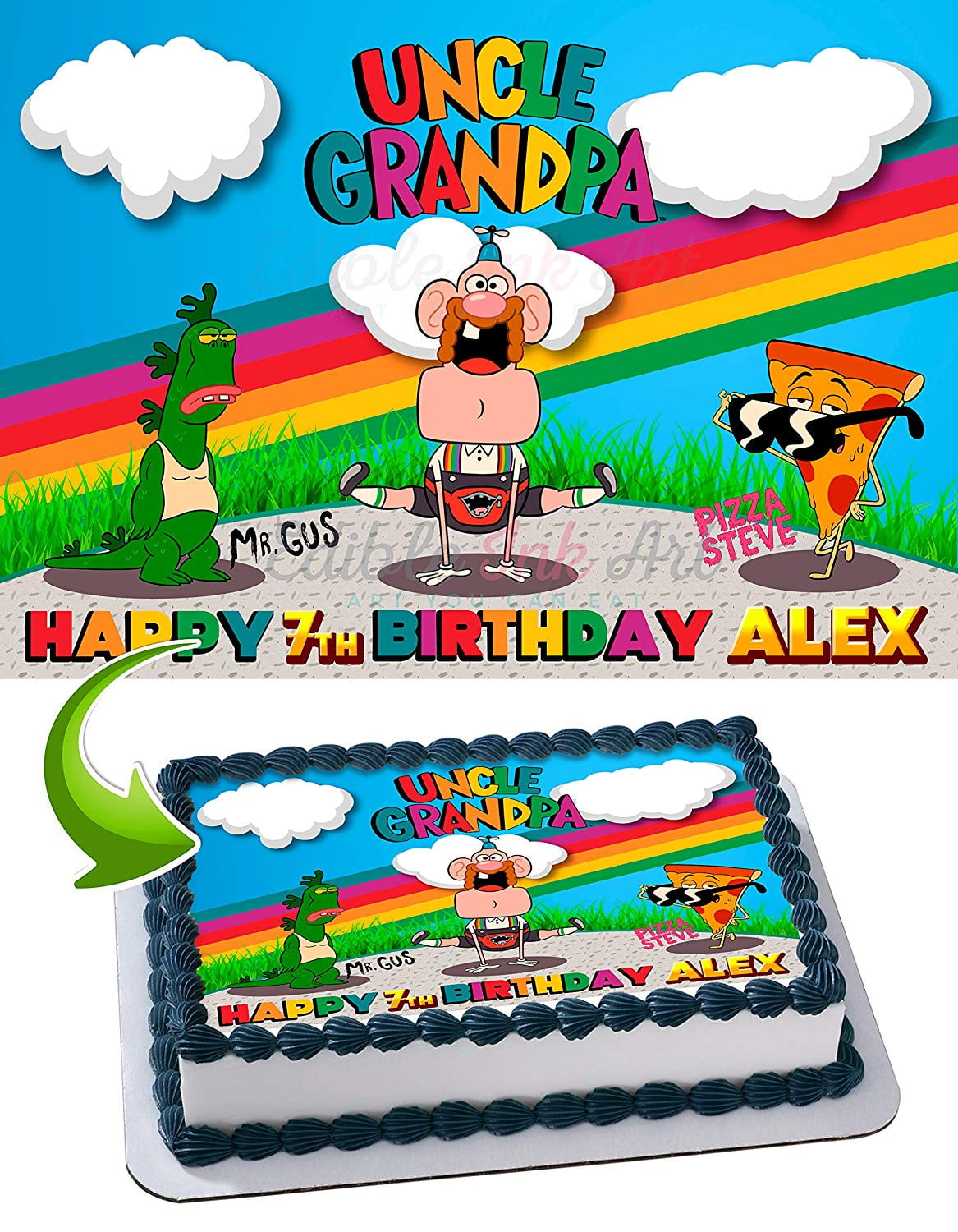 Uncle Grandpa - Edible Cake Topper - 11.7 x 17.5 Inches 1/2 Sheet rectangular