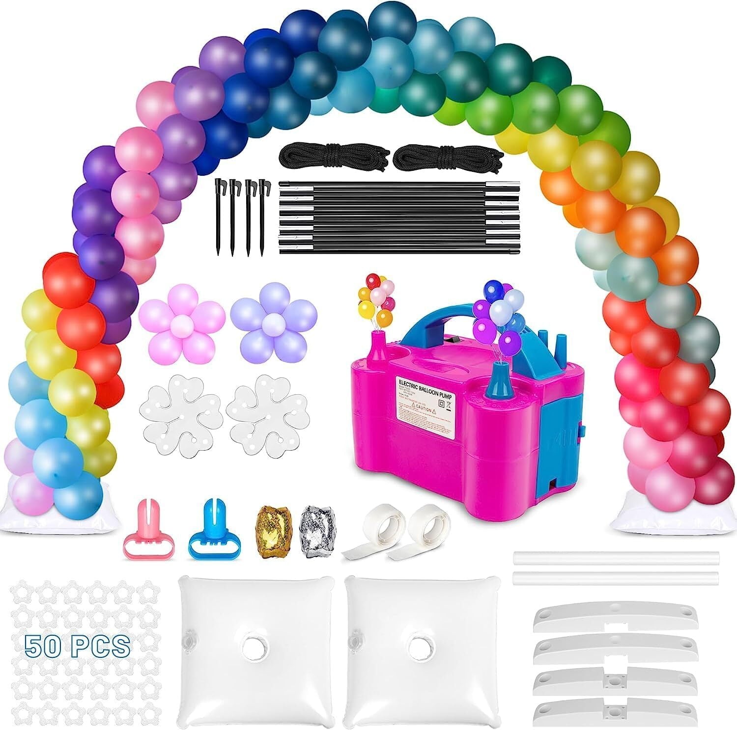 Wattne Balloon Arch Kit and Balloon Pump, 9Ft Tall & 10Ft Wide Adjustable Balloon Arch Stand Holder with Base for Outdoor, Electric Air Pump for Bridal Shower Graduation Decorations Party Supplies