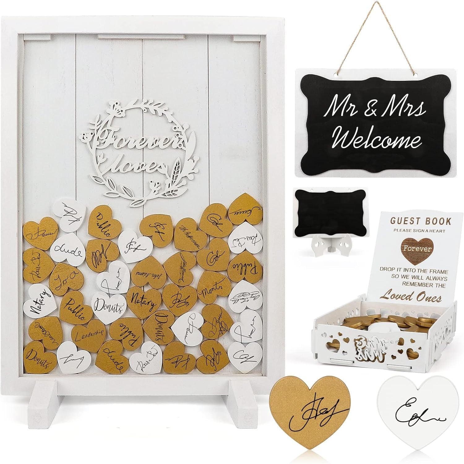 Wedding Guest Book Set Alternative Rustic Wedding Decorations for Reception Wedding Signs Guest Book with 80 Blank Hearts