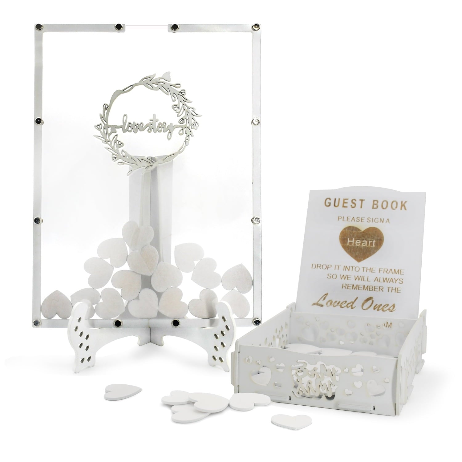 Wedding Guest Book Set Alternative Rustic Wedding Decorations for Reception Wedding Signs Guest Book with 80 Blank Hearts