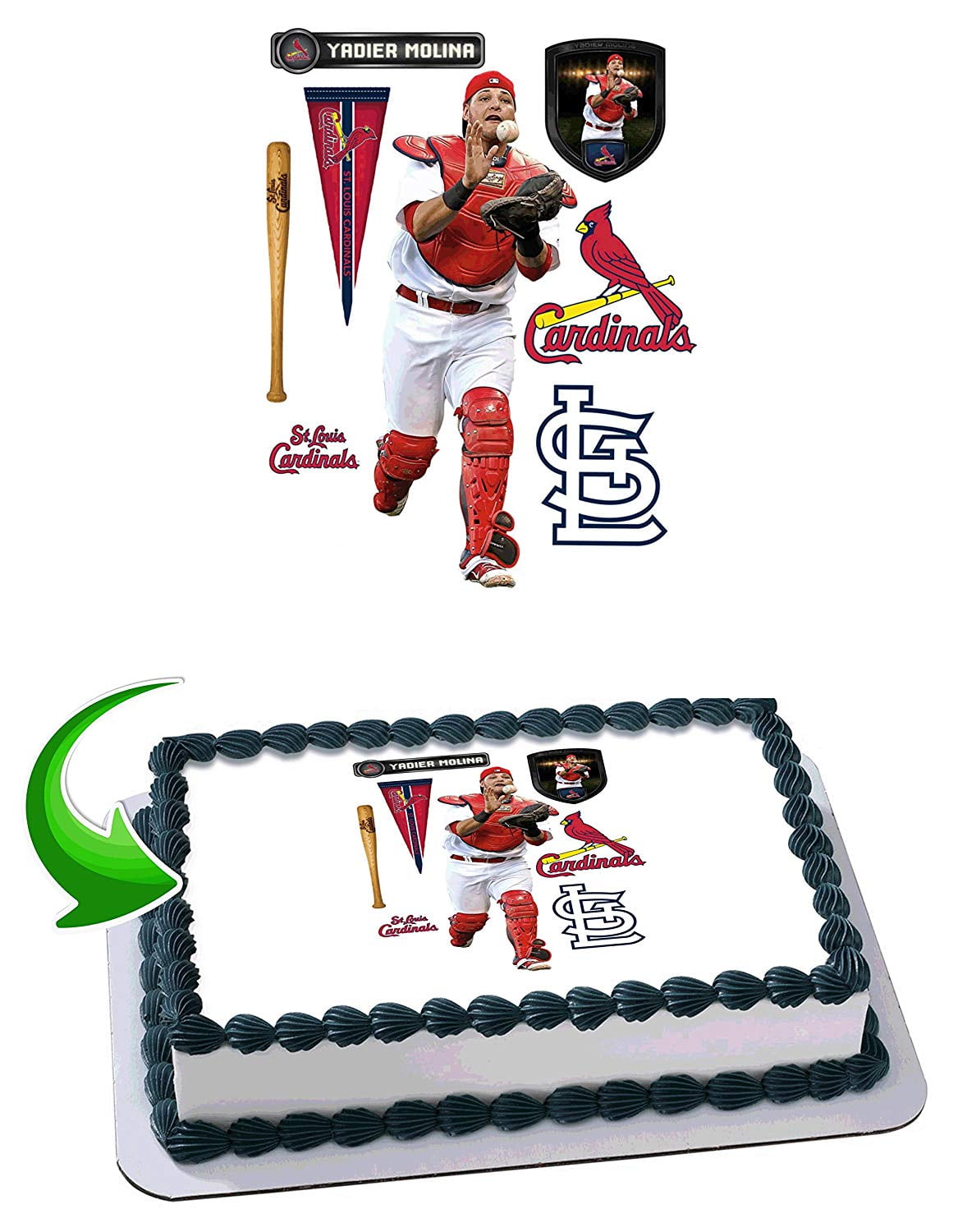 Yadier Molina Cardinals - Edible Cake Topper - 11.7 x 17.5 Inches 1/2 Sheet rectangular