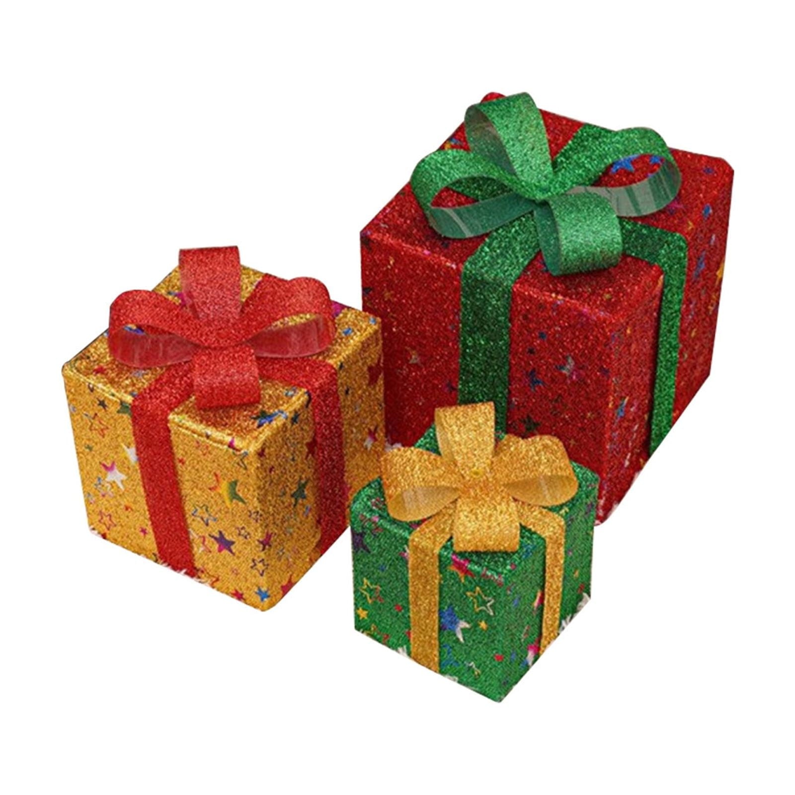 Zhourta 3PCS Lighted Gift Boxes Christmas Decorations Light Up Folding Present Box Christmas Ornaments for Outdoor Indoor Xmas Tree Yard Home Decor