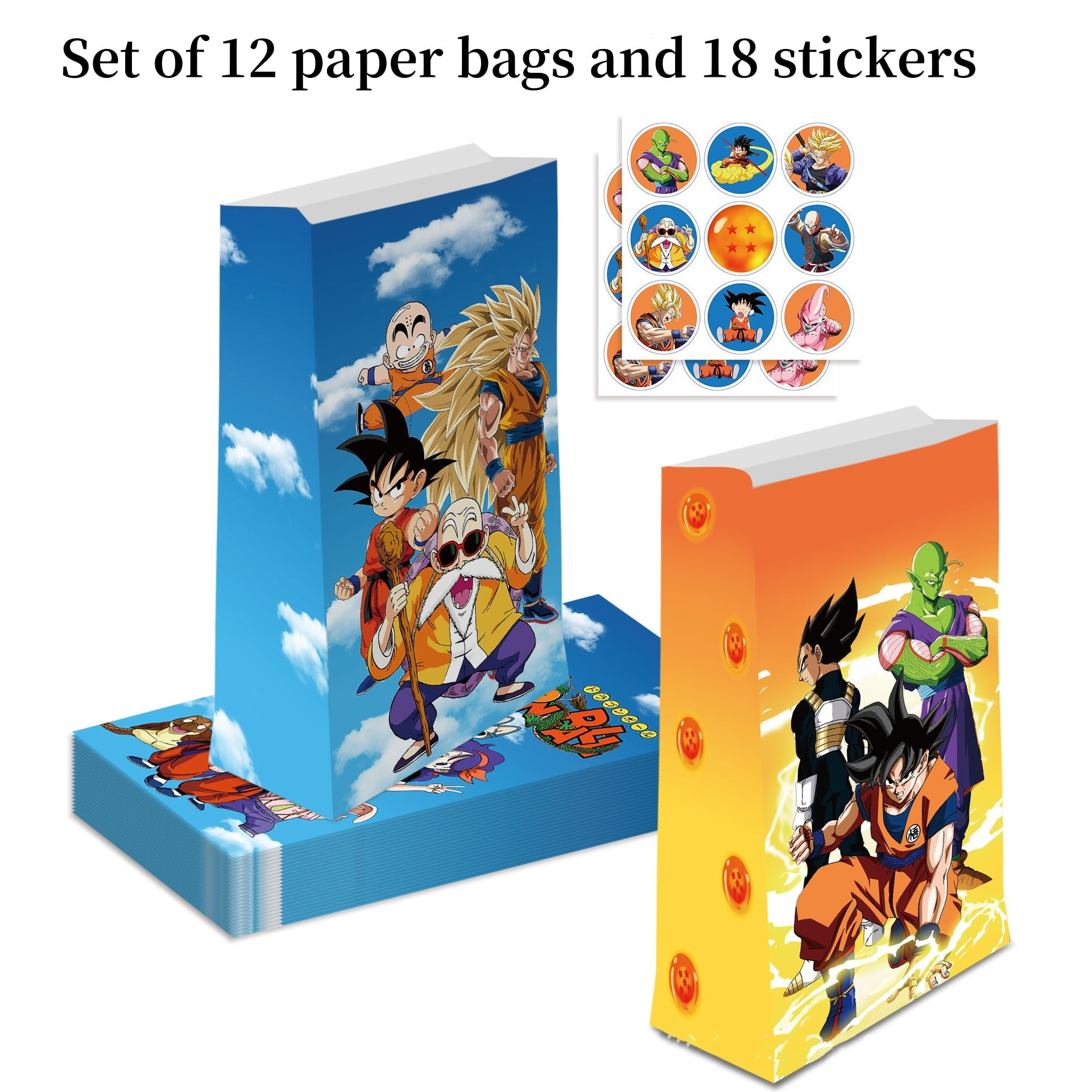 24 PCS Party Favor Candy Bags for Dragon Ball Z Themed Birthday Supplies Decor,Kids Birthday Game Party Kraft Paper Goodie Gift Bag Decorations