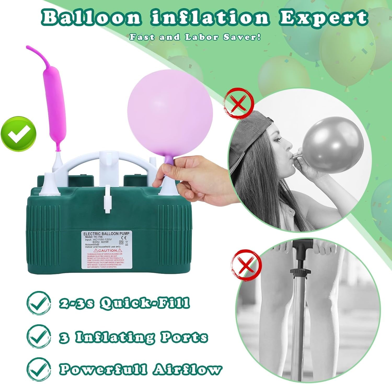 Electric Balloon Pump, 4-in-1 Portable Electric Air Pump For Inflatables, Balloons And Sports Ball, Balloon Inflator For 260q, Foil, Latex Balloons And Pool Floats, Faster And Save Time
