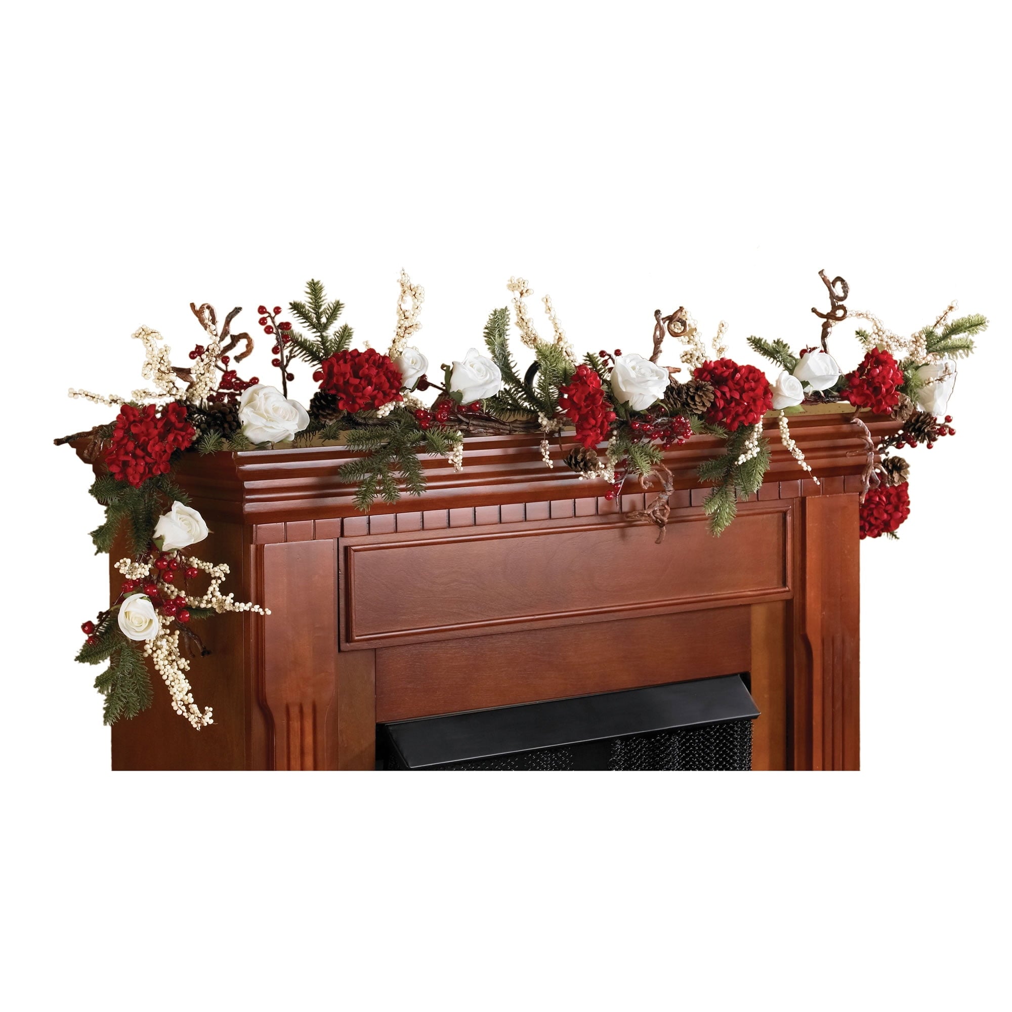 Nearly Natural 72in. Hydrangea with White Roses Garland, Red/White