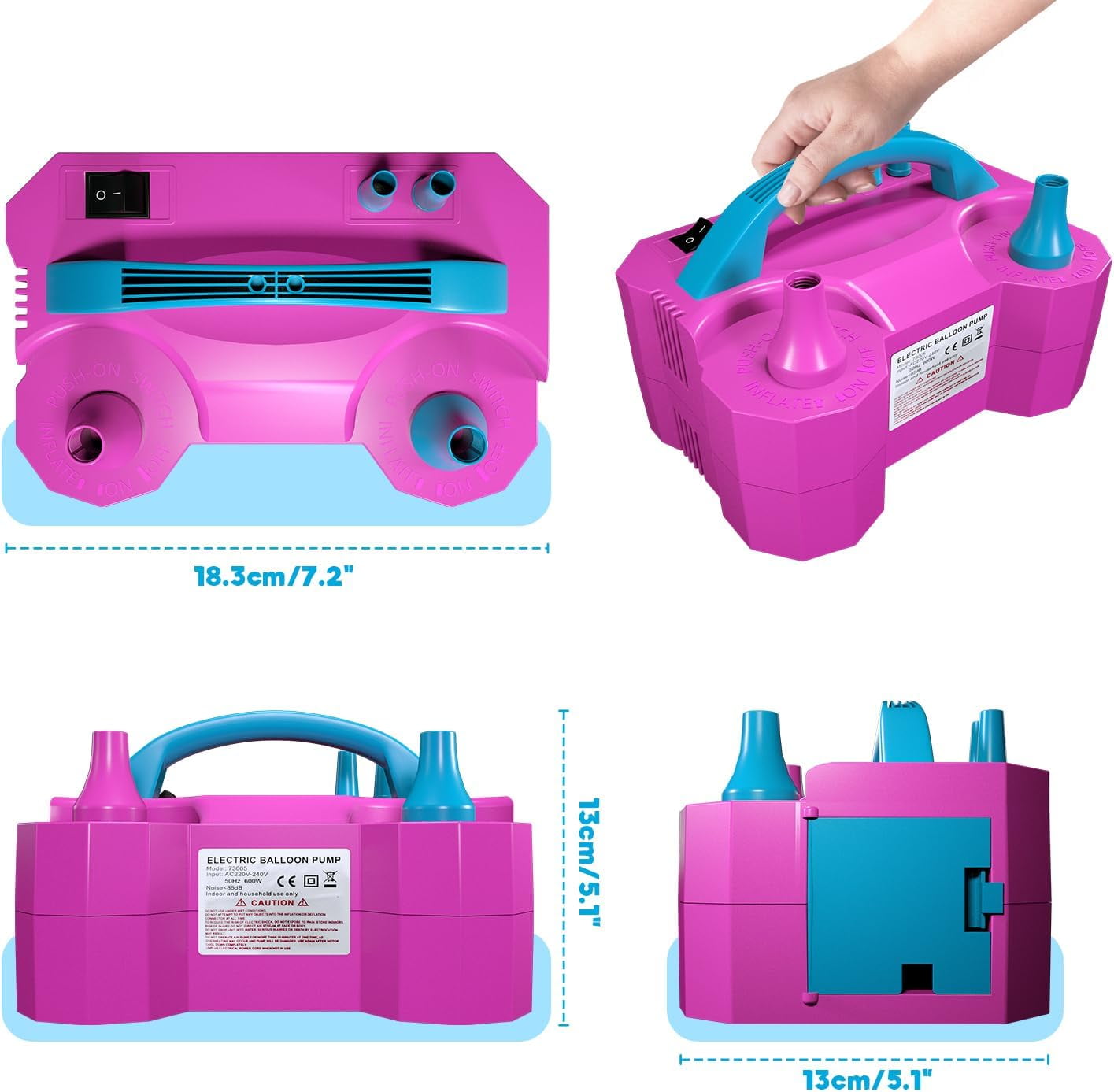 Electric Balloon Pump, Portable Electric Air Balloon Pump Dual Nozzle Air Blower Pump 110V 600W Rose Red Balloon Inflator for for Party Decorations