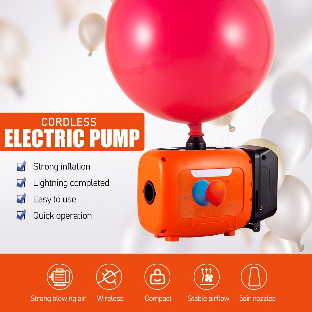 Cordless Balloon Pump Electric Compatible with Dewalt Battery for All Balloons, 5 in 1 Inflator/Deflator for Air Beds, Yoga Balls & Party Decor