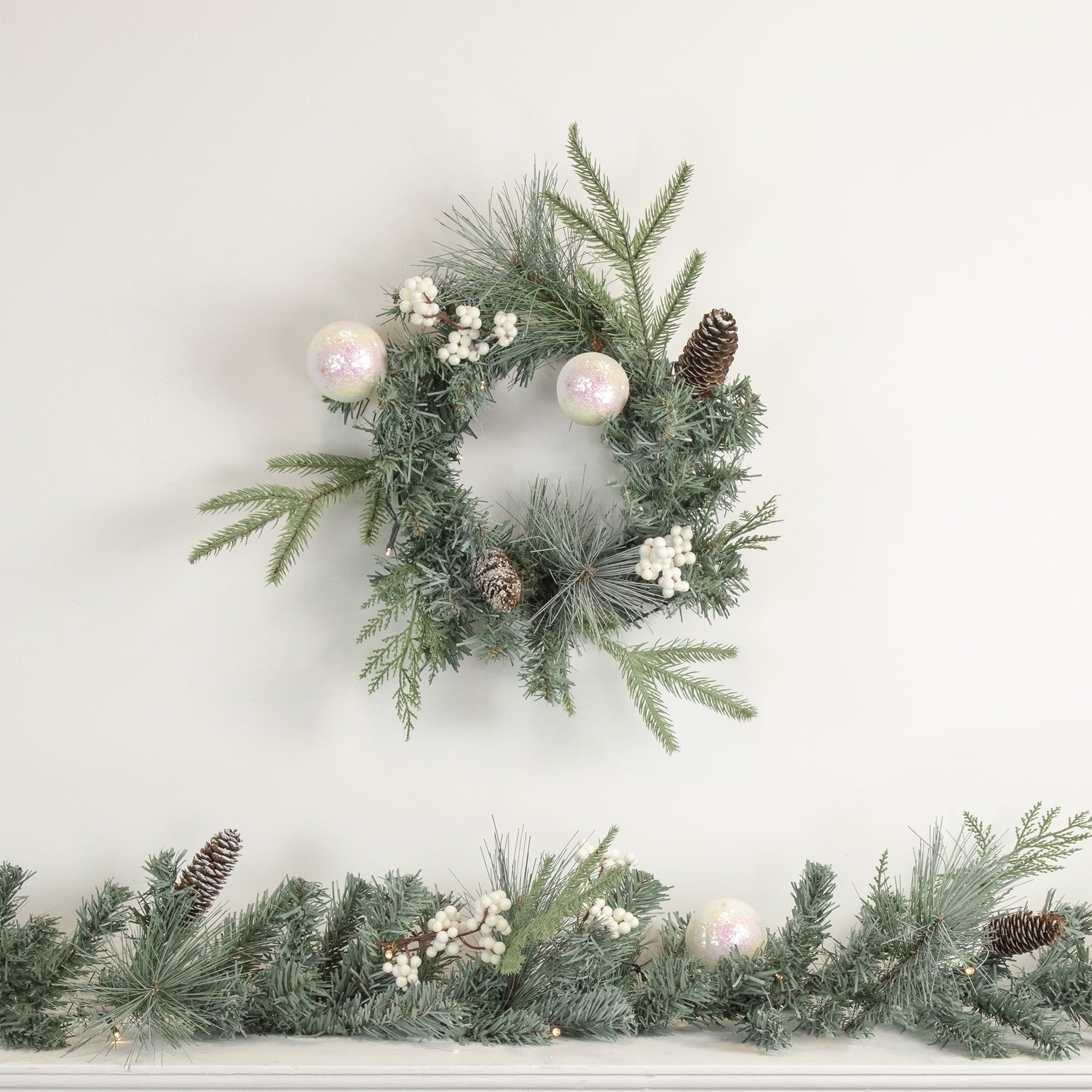 Northlight Pre-Lit LED Mixed Pine and Berries B/O Christmas Garland - 6' x 12" - Warm White Lights