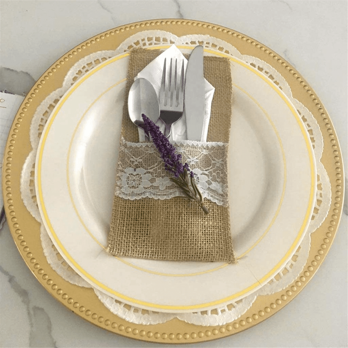 225Pcs Burlap Lace Cutlery Pouch Rustic Wedding Tableware Knife Fork Holder Bag Hessian Table Decoration,225 * Sack Bag,yellow-brown