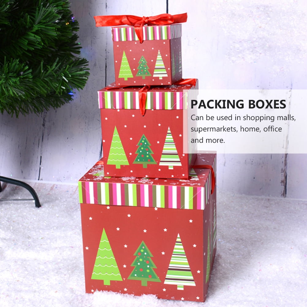 BERTDOMD 3 Sets 3pcs Xmas Sqaure Gift Packing Bag Gift Box Candy Box Gift Wrapping Case