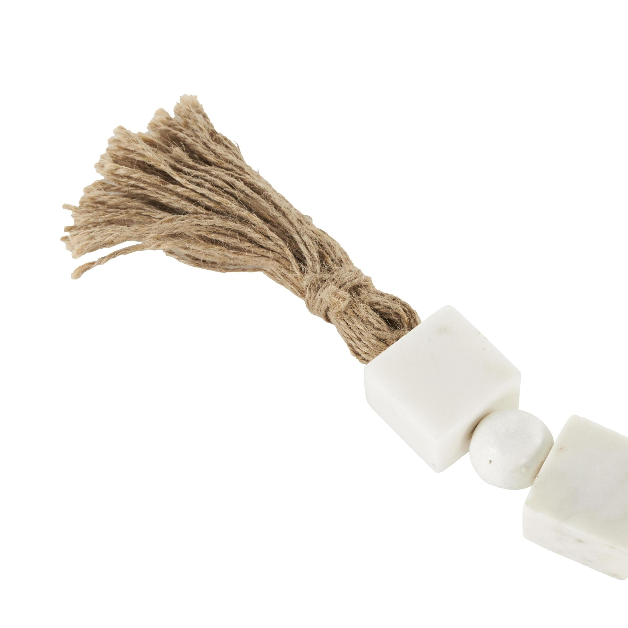 DecMode Handmade Square White Marble Garland with Tassel with Knotted Brown Jute