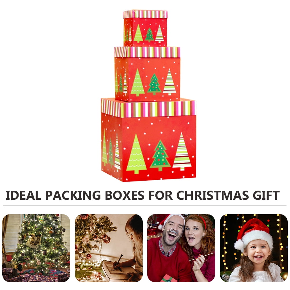 BERTDOMD 2 Sets 3pcs Xmas Sqaure Gift Packing Bag Gift Box Candy Box Gift Wrapping Case