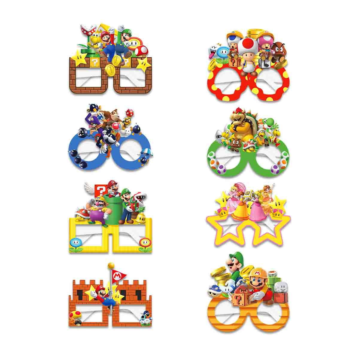 16Pcs Super Mario Bros Themed Glasses, Party Supplies Photo Booth Prop Cartoon Character Cosplay Birthday Gift for Kids.