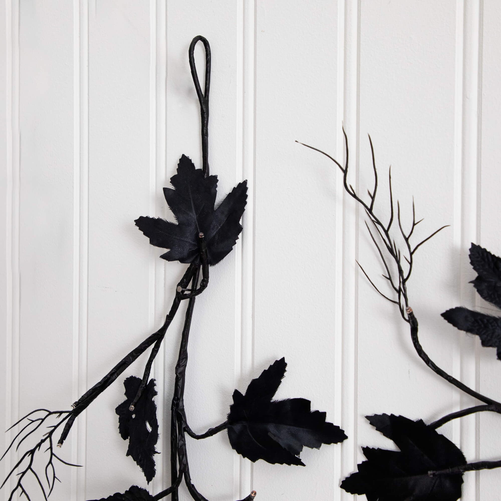 Nearly Natural 6.5ft. Pre-Lit Artificial Halloween Black Maple Garland with 48 Orange & Purple LED Lights
