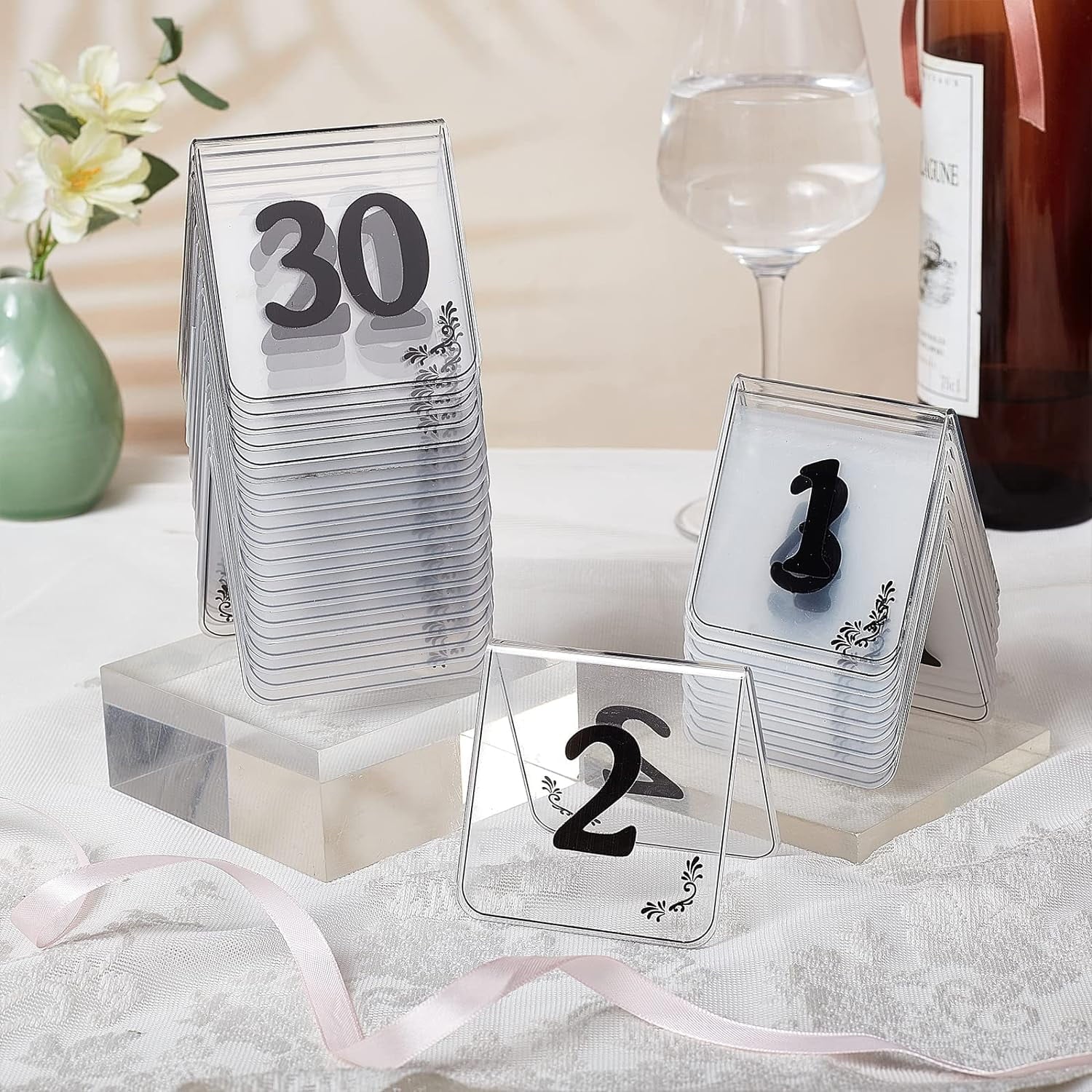 30pcs Acrylic Tent Table Numbers 1-30 Double Sided Table Numbers Signs Number Table Tent Acrylic Numbers Cards Signs for Wedding Party Banquets Receptions Dinner