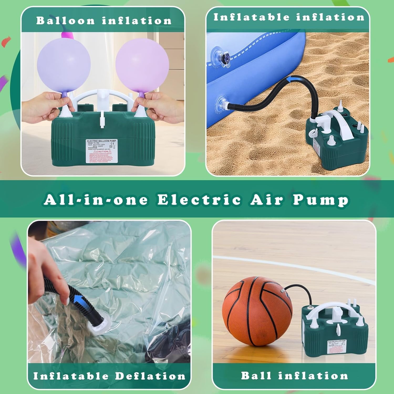 Electric Balloon Pump, 4-in-1 Portable Electric Air Pump For Inflatables, Balloons And Sports Ball, Balloon Inflator For 260q, Foil, Latex Balloons And Pool Floats, Faster And Save Time