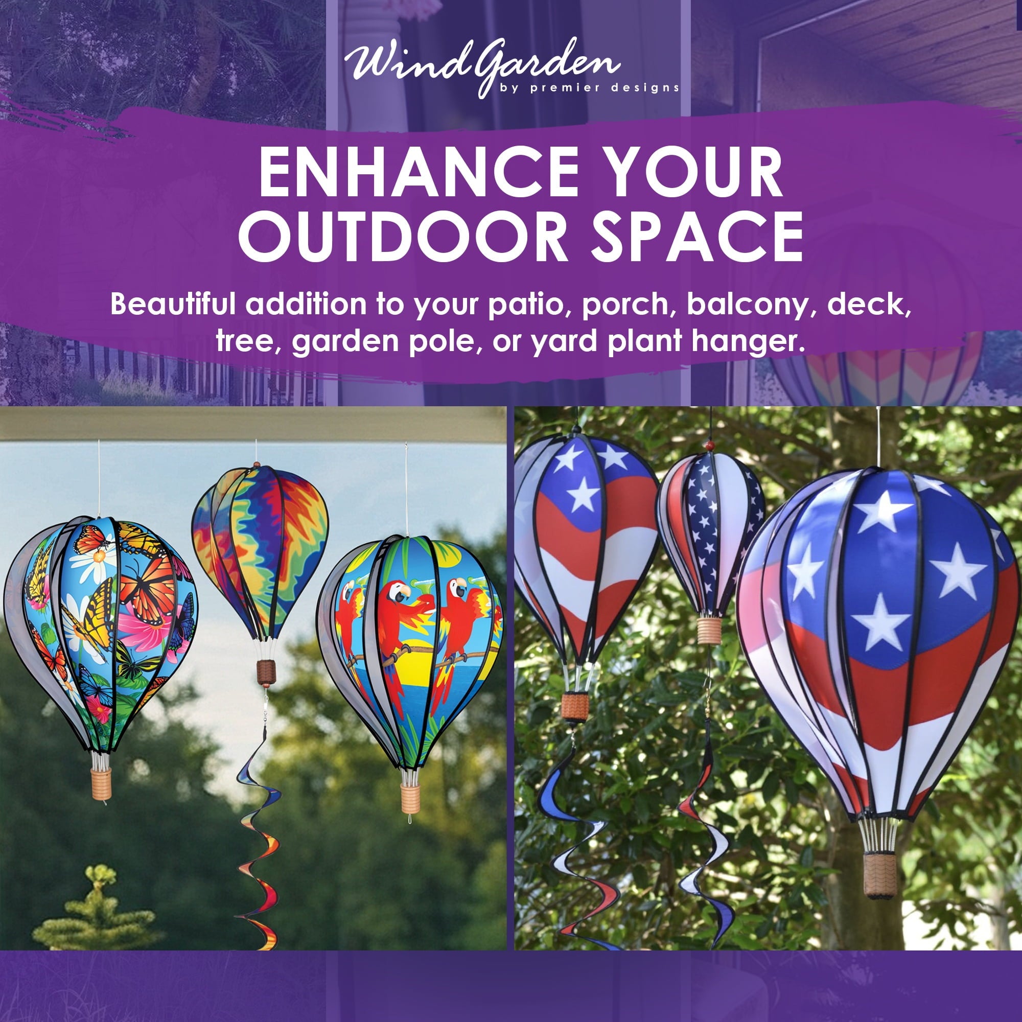 Hot Air Balloon Hanging Garden Spinner 26" - Vibrant Double Rainbow Chevron Design, Weather-Resistant Outdoor Decor, Durable & Lightweight for Patios, Yards, and Gardens - Eye-Catching Wind Spinner