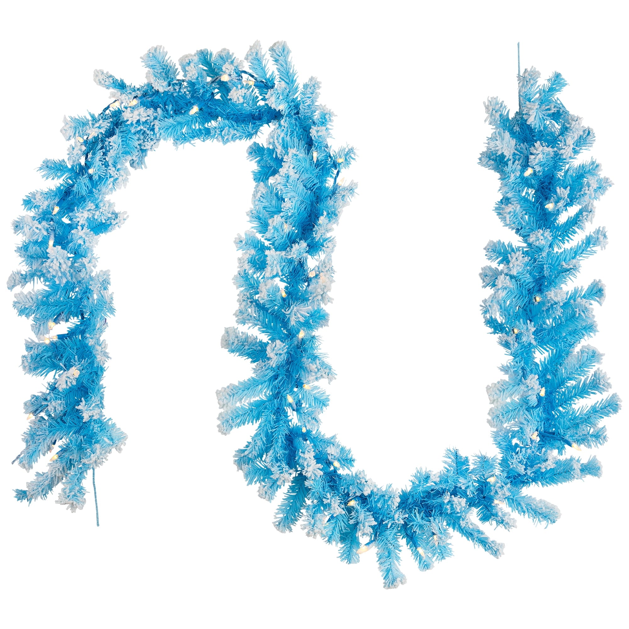Northlight Pre-Lit Artificial Flocked Pine Christmas Garland - 9' - Sky Blue - Clear Lights