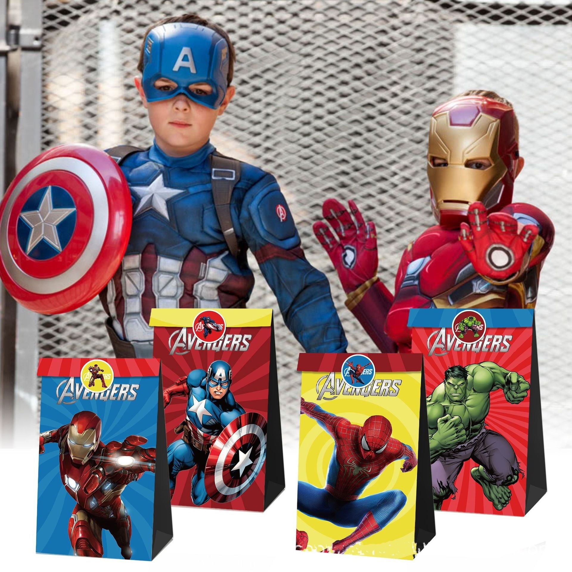 24 PCS Party Favor Candy Bags for Avengers Themed Birthday Supplies Decor,Kids Birthday Game Party Kraft Paper Goodie Gift Bag Decorations