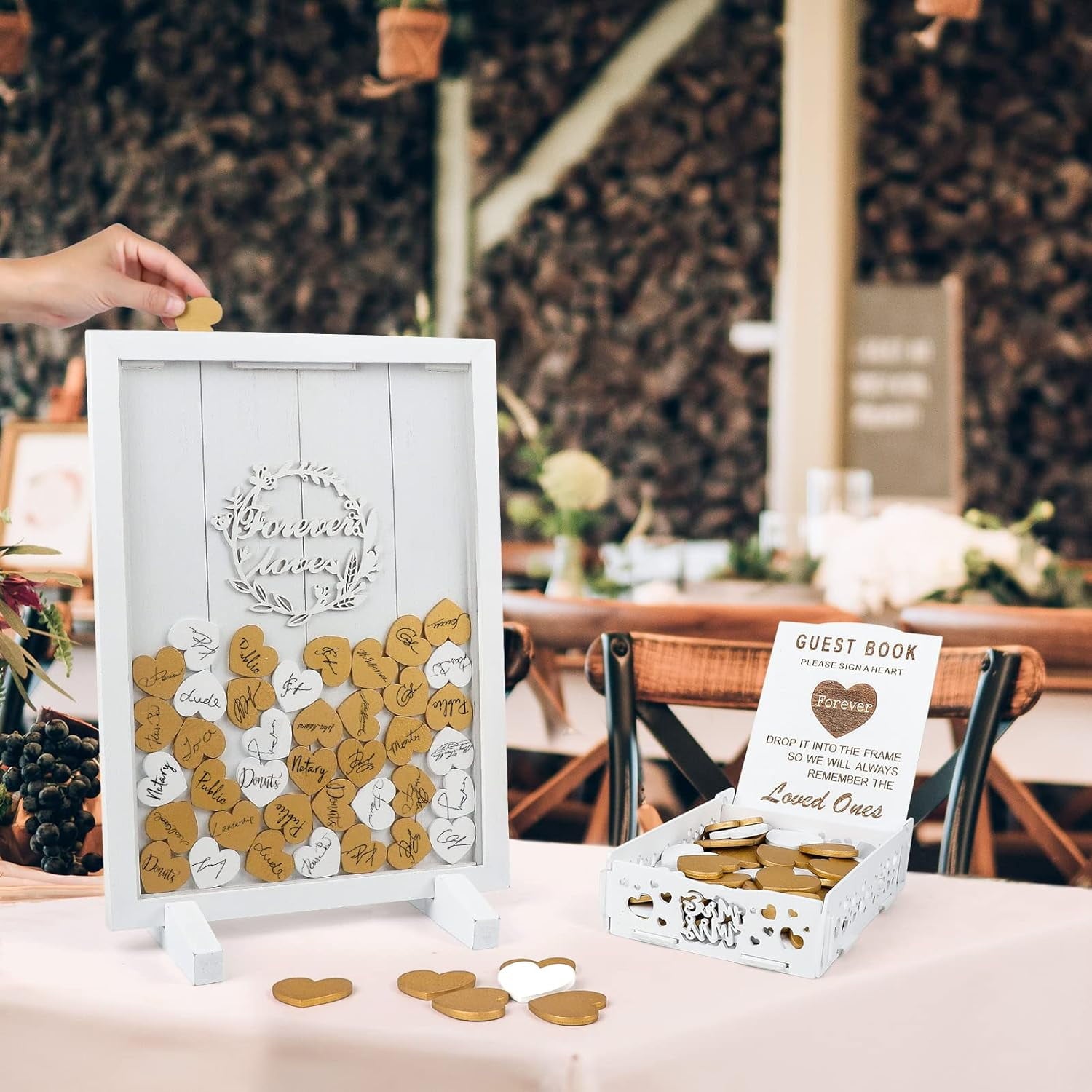 Wedding Guest Book Set Alternative Rustic Wedding Decorations for Reception Wedding Signs Guest Book with 80 Blank Hearts