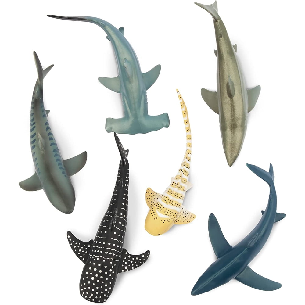 AAOMASSR 6 PCS Realistic Shark Bath Toy Figurines, Plastic Ocean Sea Animals Figures Set Includes Whale Shark, Tiger Shark, Mako Shark, Cake Toppers