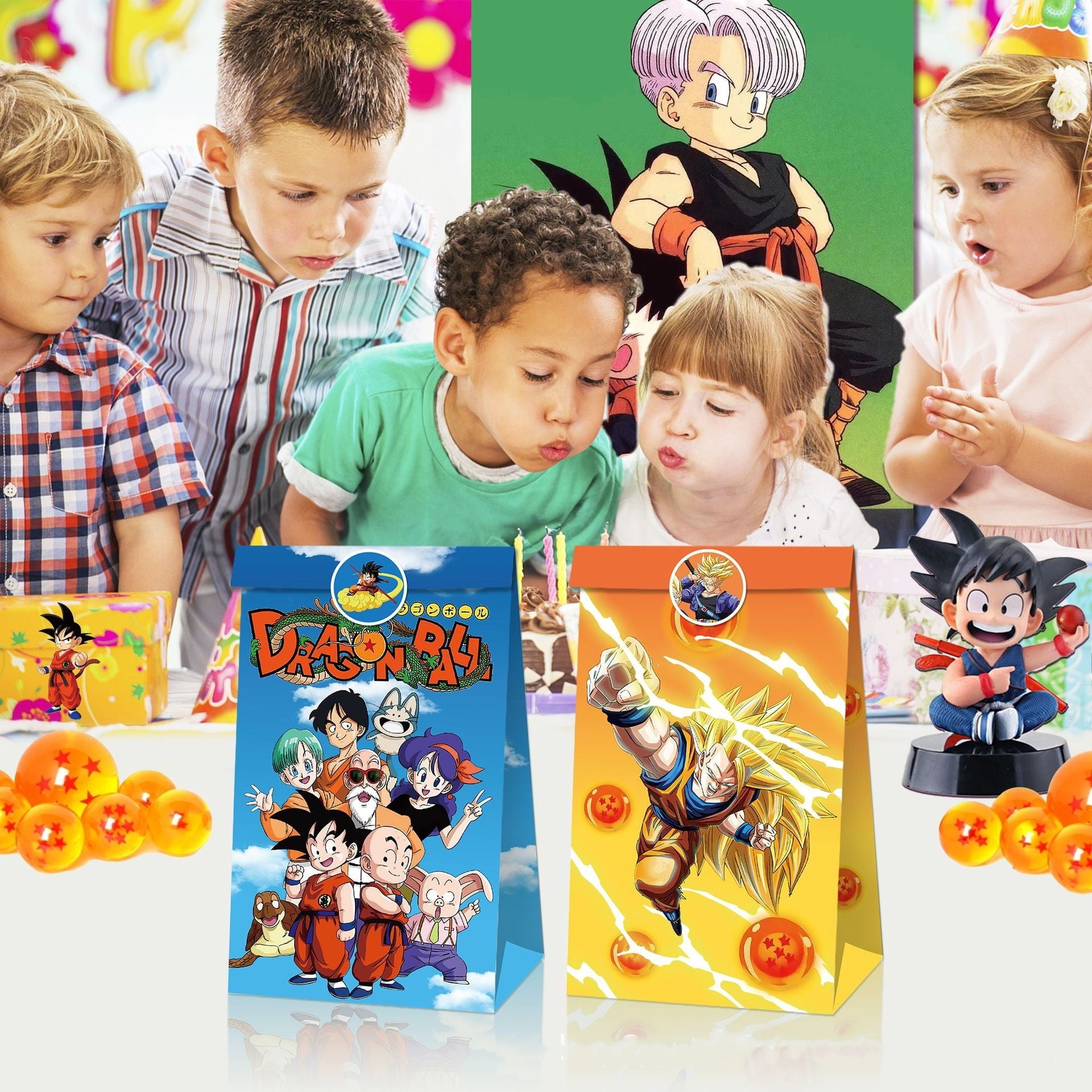 24 PCS Party Favor Candy Bags for Dragon Ball Z Themed Birthday Supplies Decor,Kids Birthday Game Party Kraft Paper Goodie Gift Bag Decorations