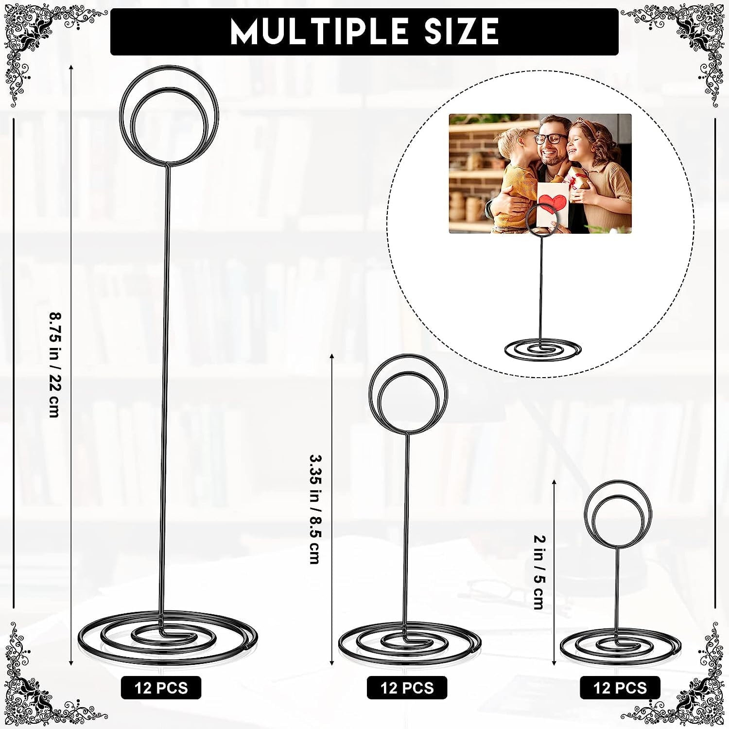 36 Pieces Table Number Holders 3 Size Place Card Holder Name Numbers Menu Memo Note Card Picture Photo Holder Clip Stand Table Sign Holders for Wedding Anniversary Party Display (Black)