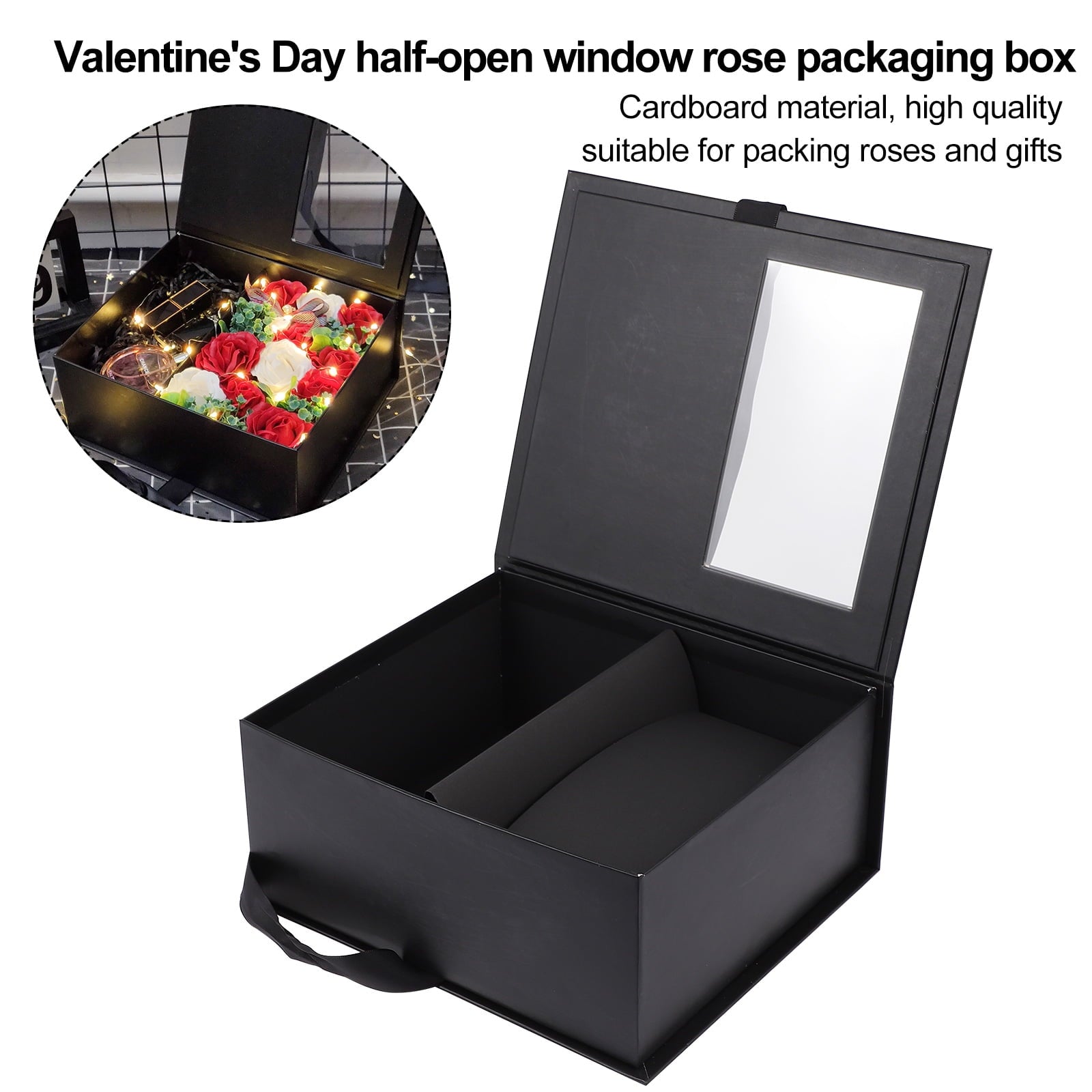 COSMOBETTY 1Pack Black Cardboard Flower Wrapping Box for Bouquet Portable Storage Case 9.8x8.5x4.1in