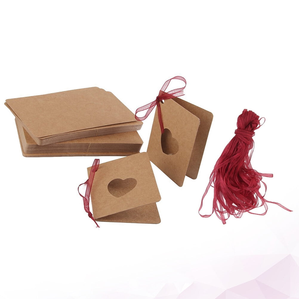300 pcs Tag Kraft Paper Hanging Tag with Red Rope Hollow-out Heart Shape Lable for Wedding Birthday Decoration