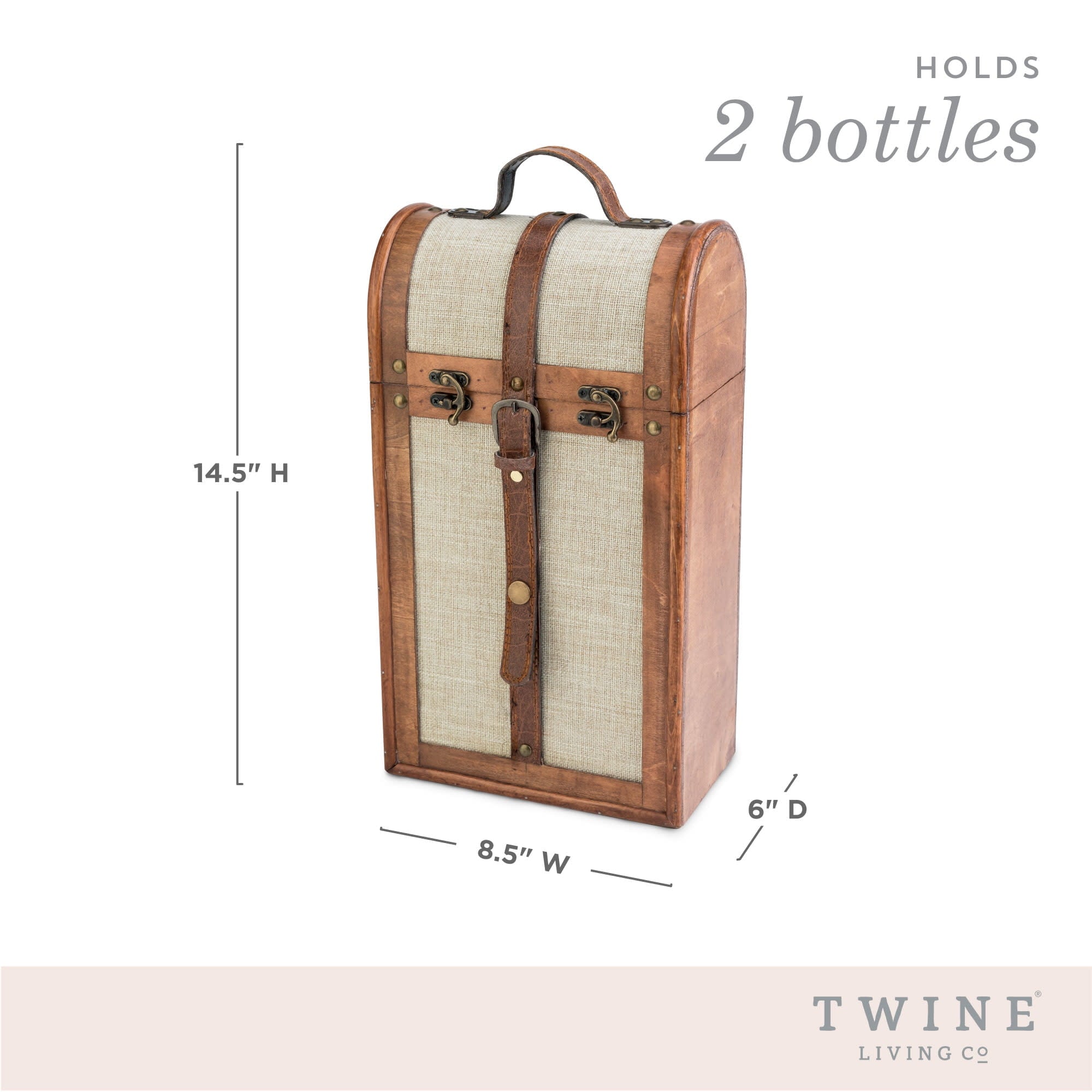 Twine Vintage Trunk Wooden Wine Gift Box, 2-Bottle Wine Box, Wedding Gifts