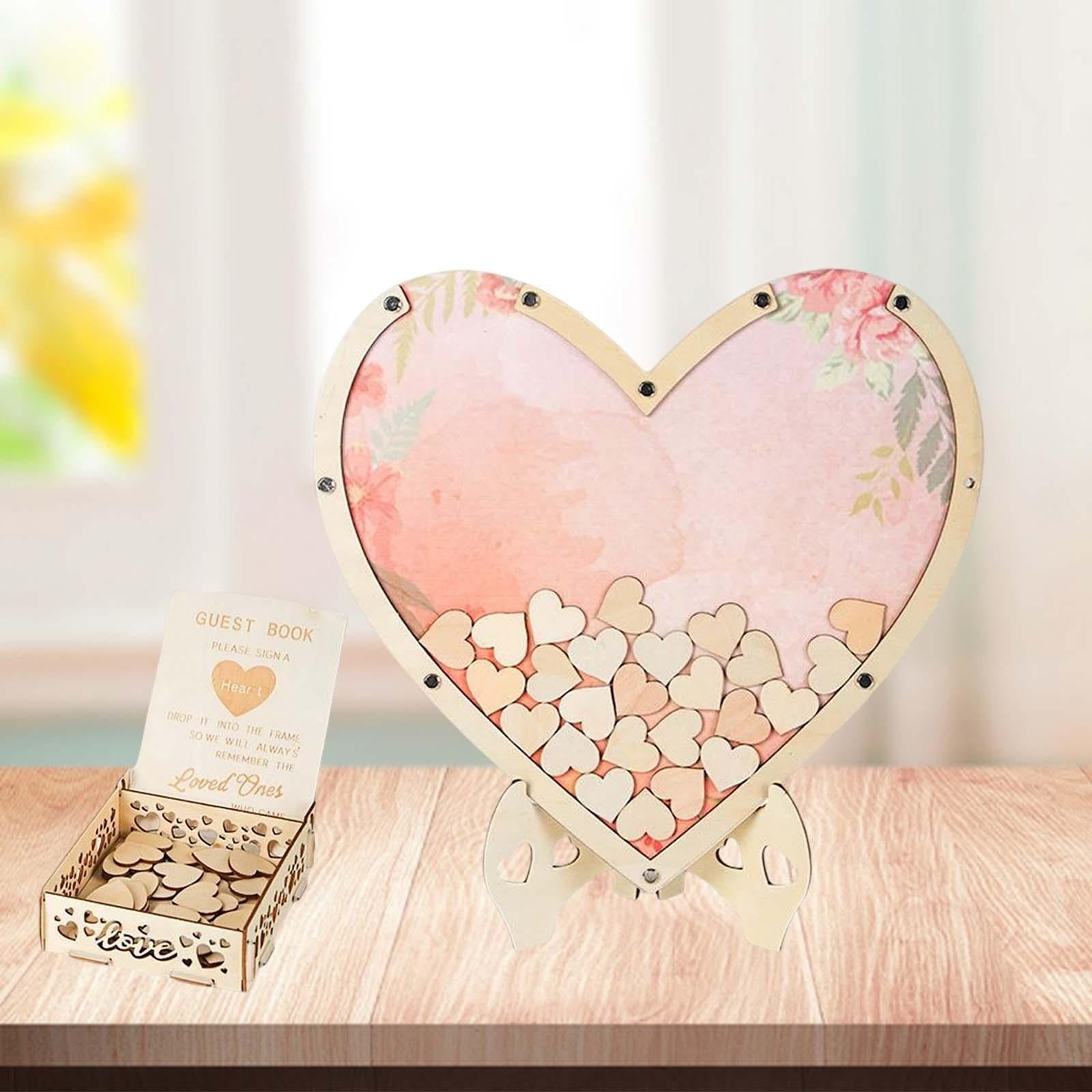 Wedding Guest Book, with 80 Drop Box, Gift Unique Guestbook Sign Book Reception, for Wedding Baby Shower Funeral , Pink Heart