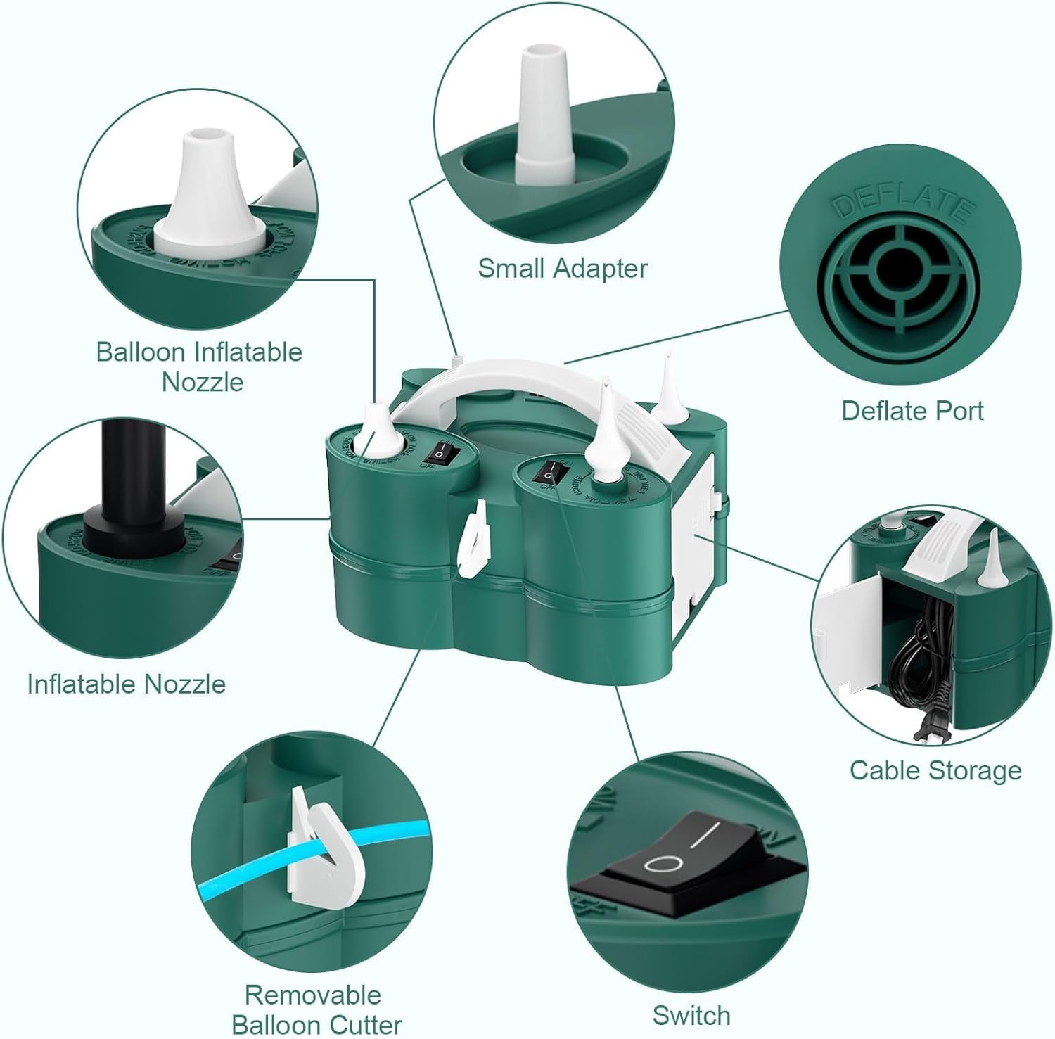 Electric Balloon Pump, Portable Electric Balloon Blower Machine Balloon Air Pump Dual Nozzle 110V 600W Balloon Inflator for Party Decorations
